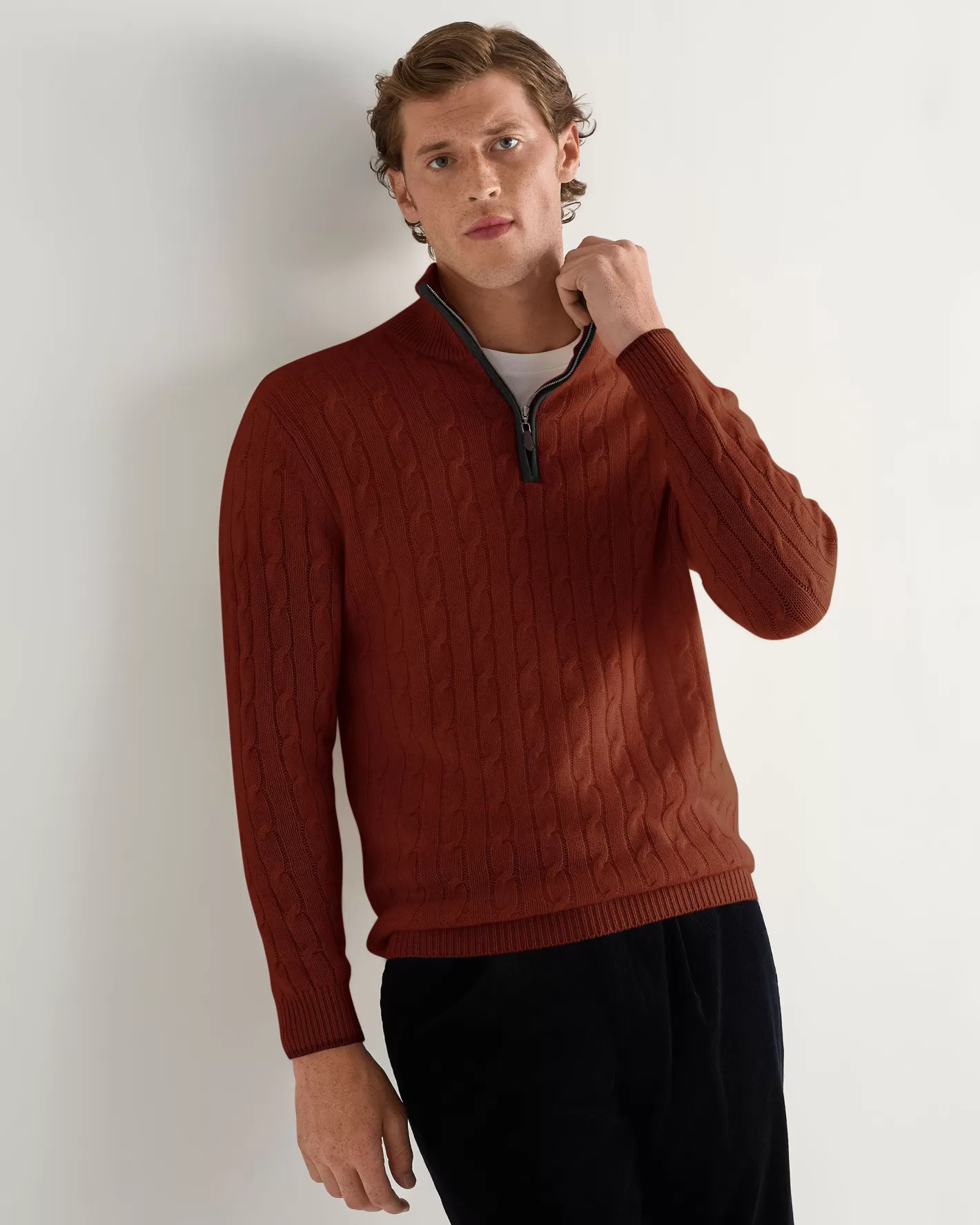 N.Peal Men's Albemarle Cable Half Zip Cashmere Sweater*Women Orange | Orange