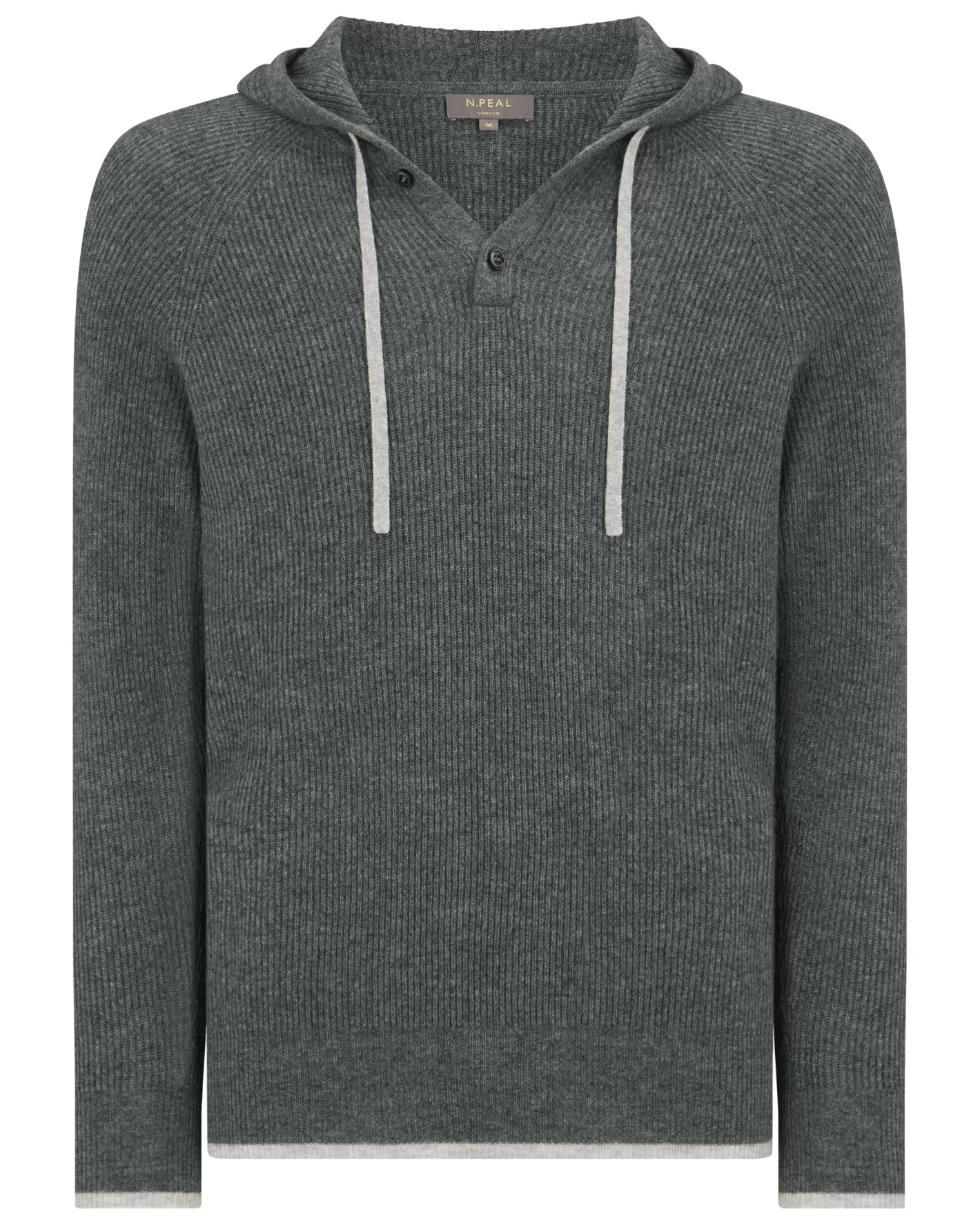 N.Peal Men's Balham Rib Hooded Cashmere Sweater* Dark Grey | Ribbed Cashmere