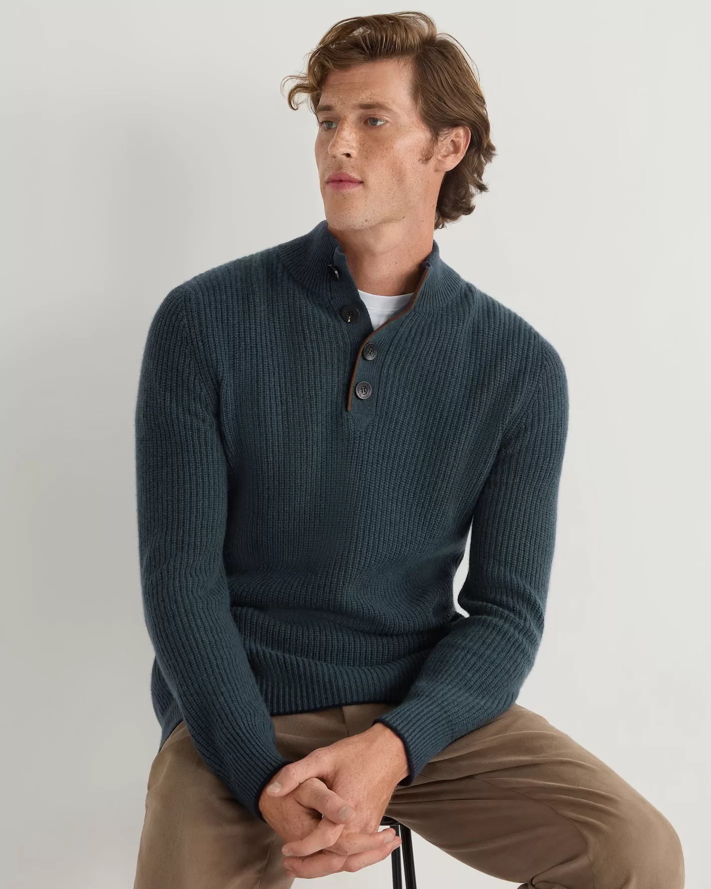 N.Peal Men's Beauchamp Half Button Cashmere Sweater*Women Blue | Blue