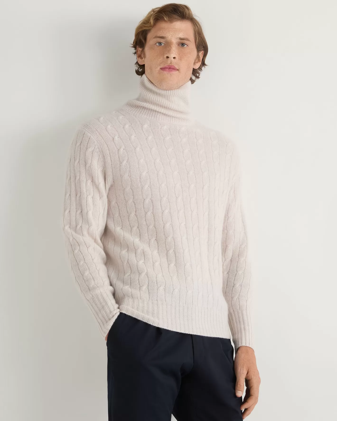 N.Peal Men's Berwick Cable Turtle Neck Cashmere Sweater*Women Natural | Natural