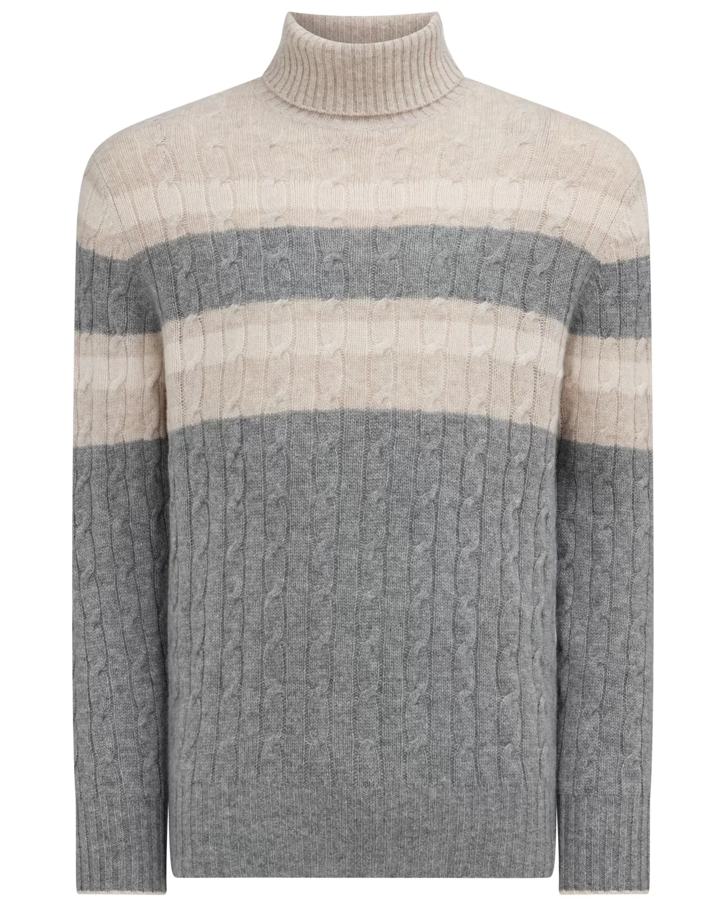 N.Peal Men's Berwick Stripe Turtle Neck Cashmere Sweater*Women White | White