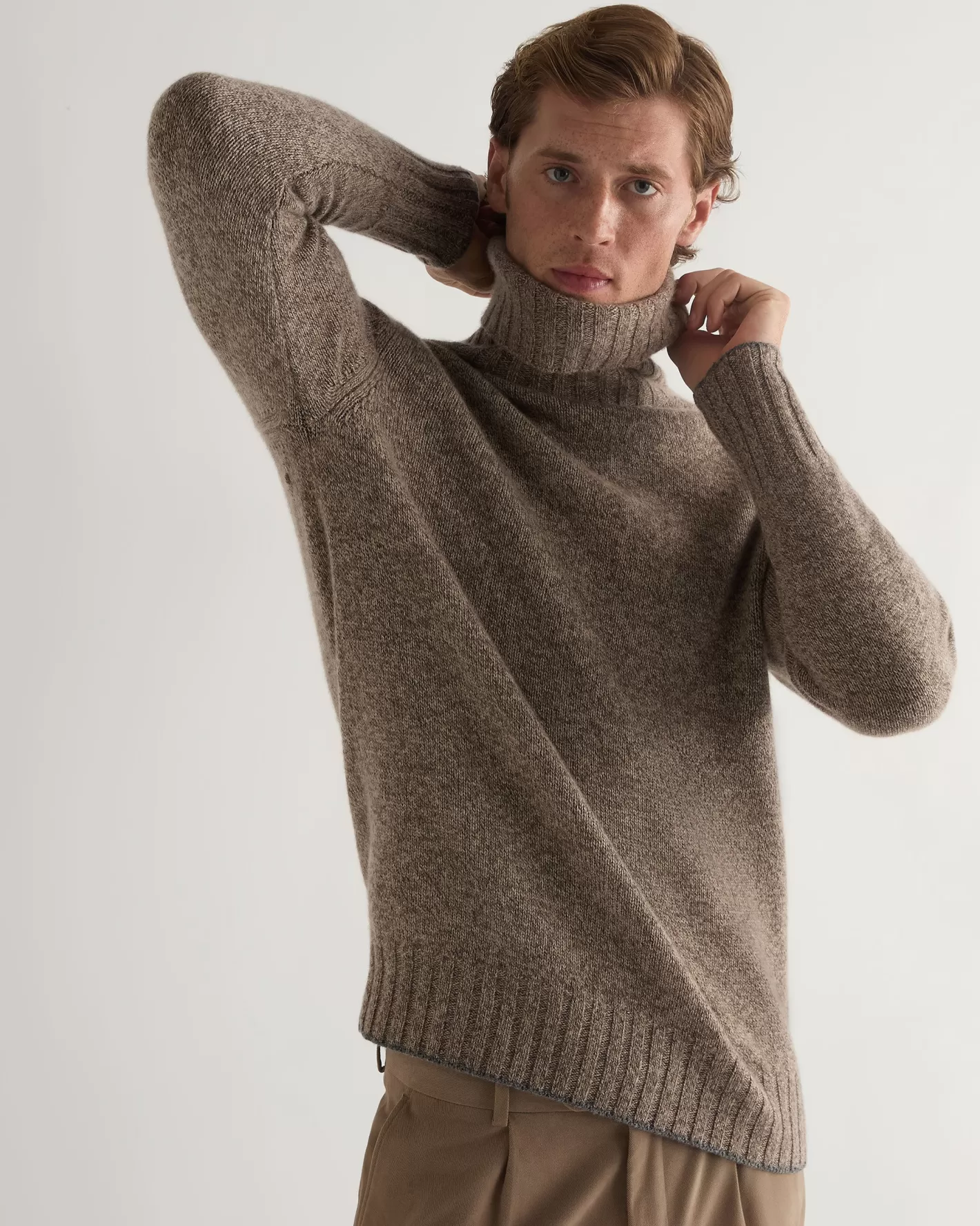 N.Peal Men's Brompton Marl Turtle Neck Cashmere Sweater*Women Natural | Natural