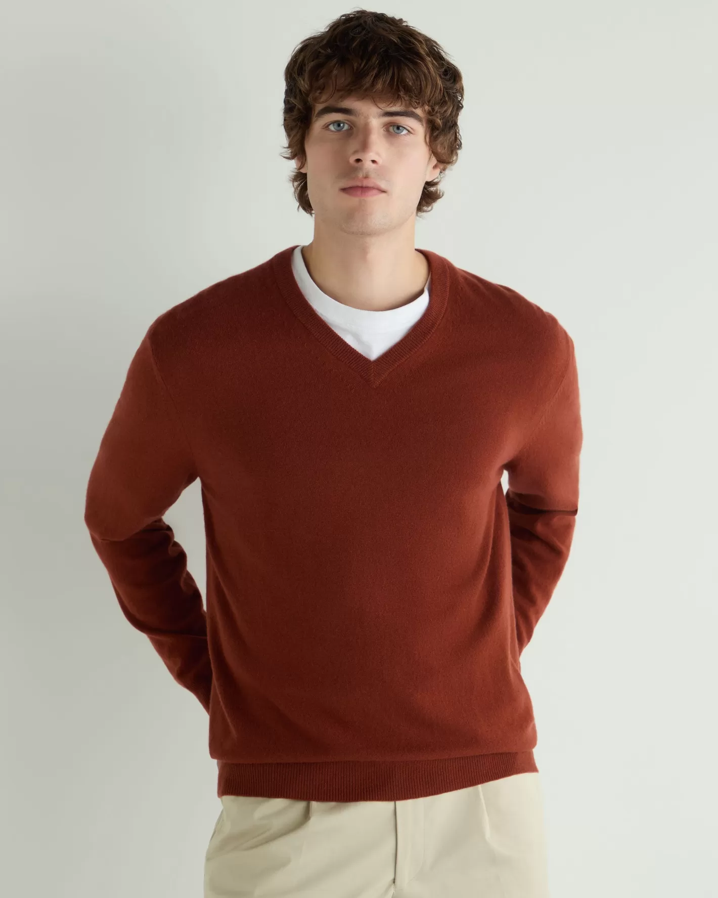 N.Peal Men's Burlington V Neck Cashmere Sweater*Women Orange | Orange