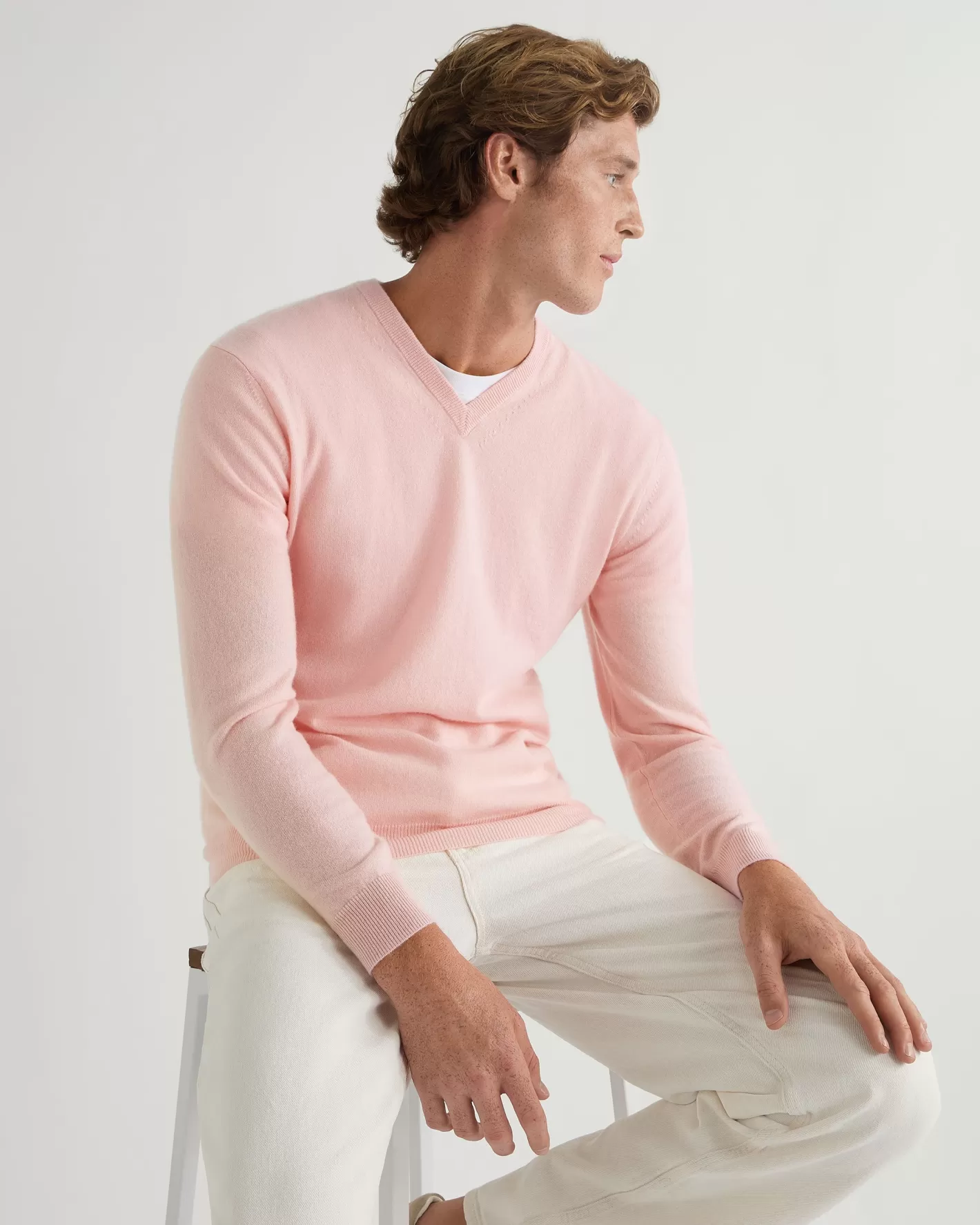 N.Peal Men's Burlington V Neck Cashmere Sweater*Women Pink | Pink