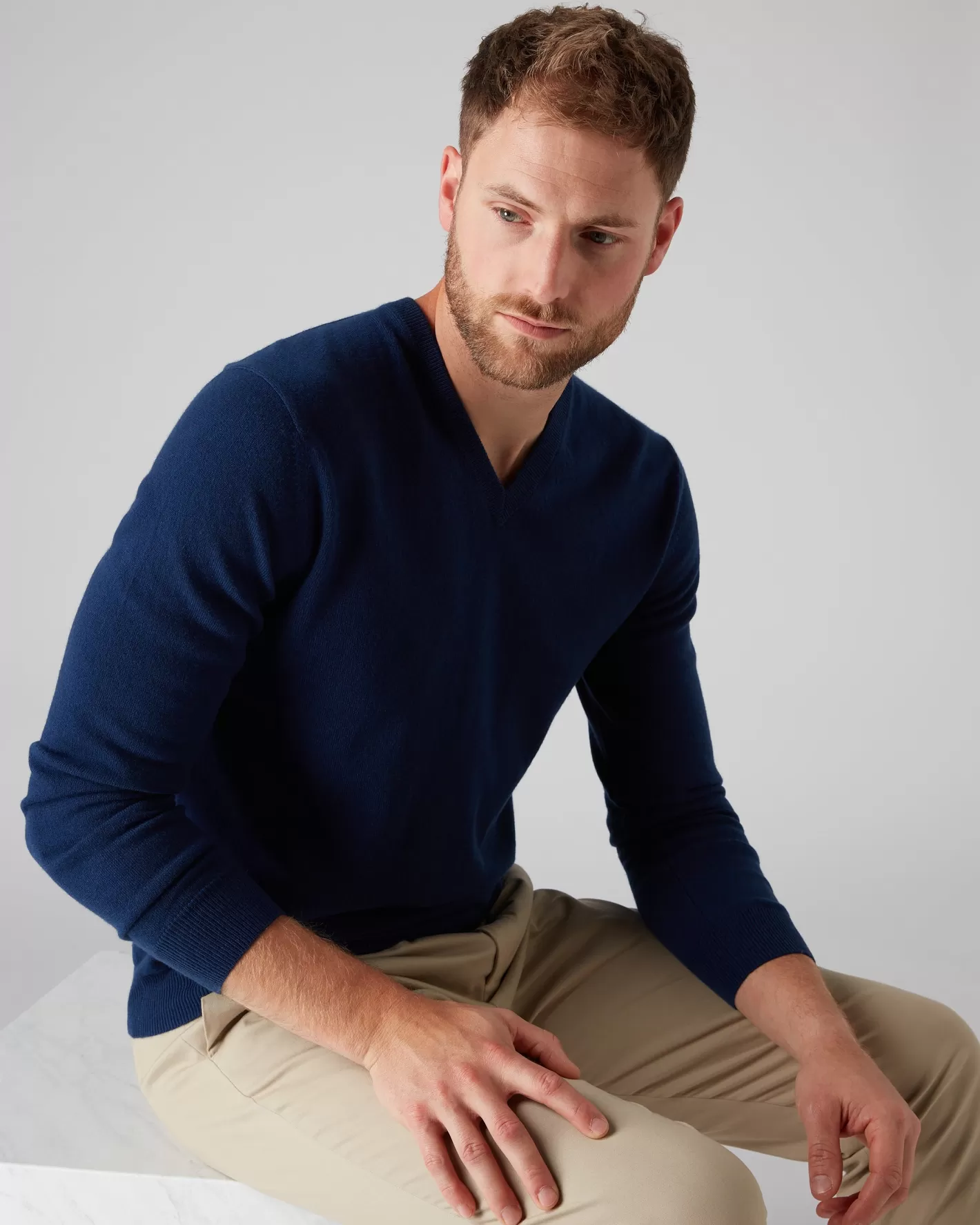 N.Peal Men's Burlington V Neck Cashmere Sweater*Women Blue | Blue