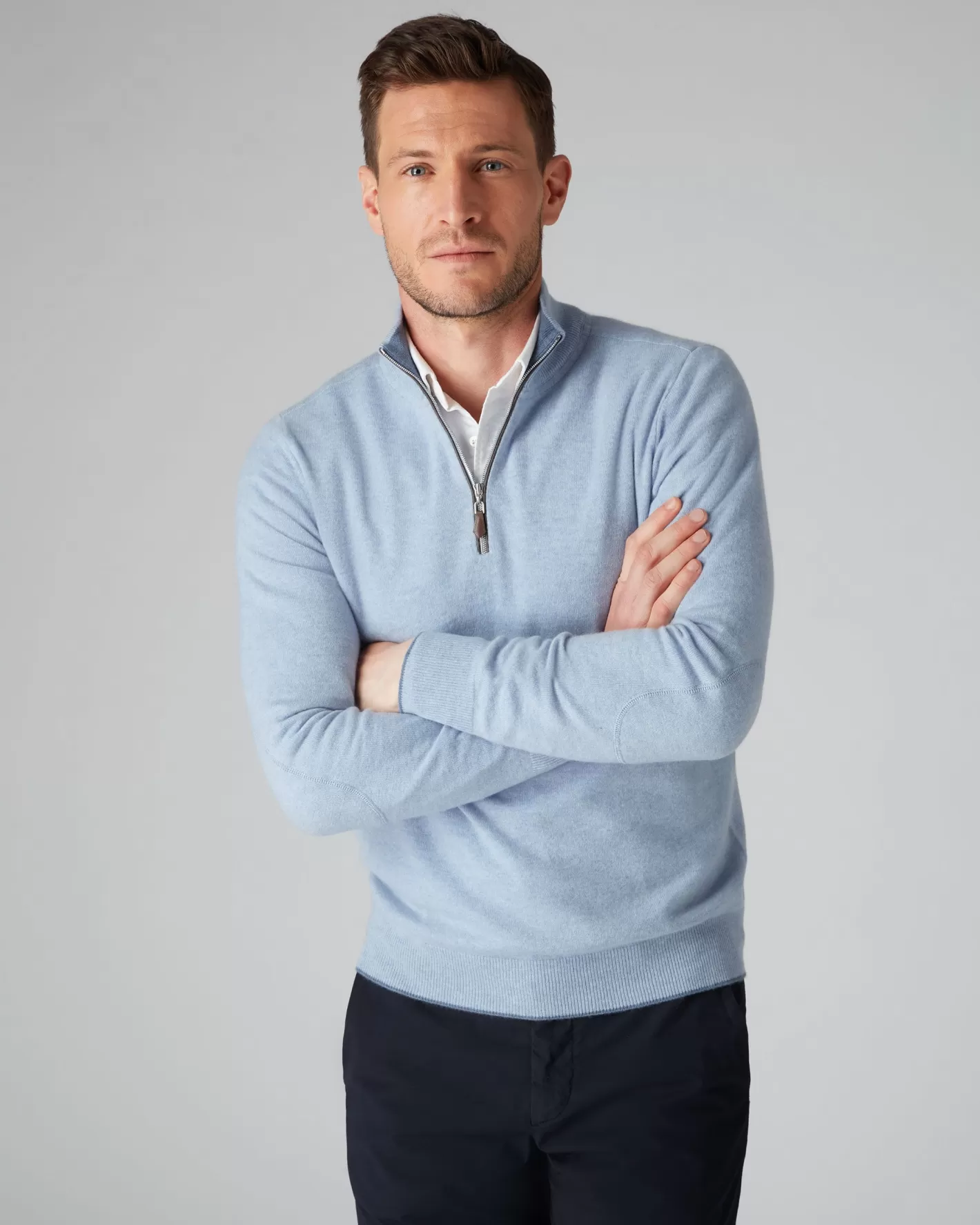 N.Peal Men's Carnaby Half Zip Cashmere Sweater*Women Blue | Blue