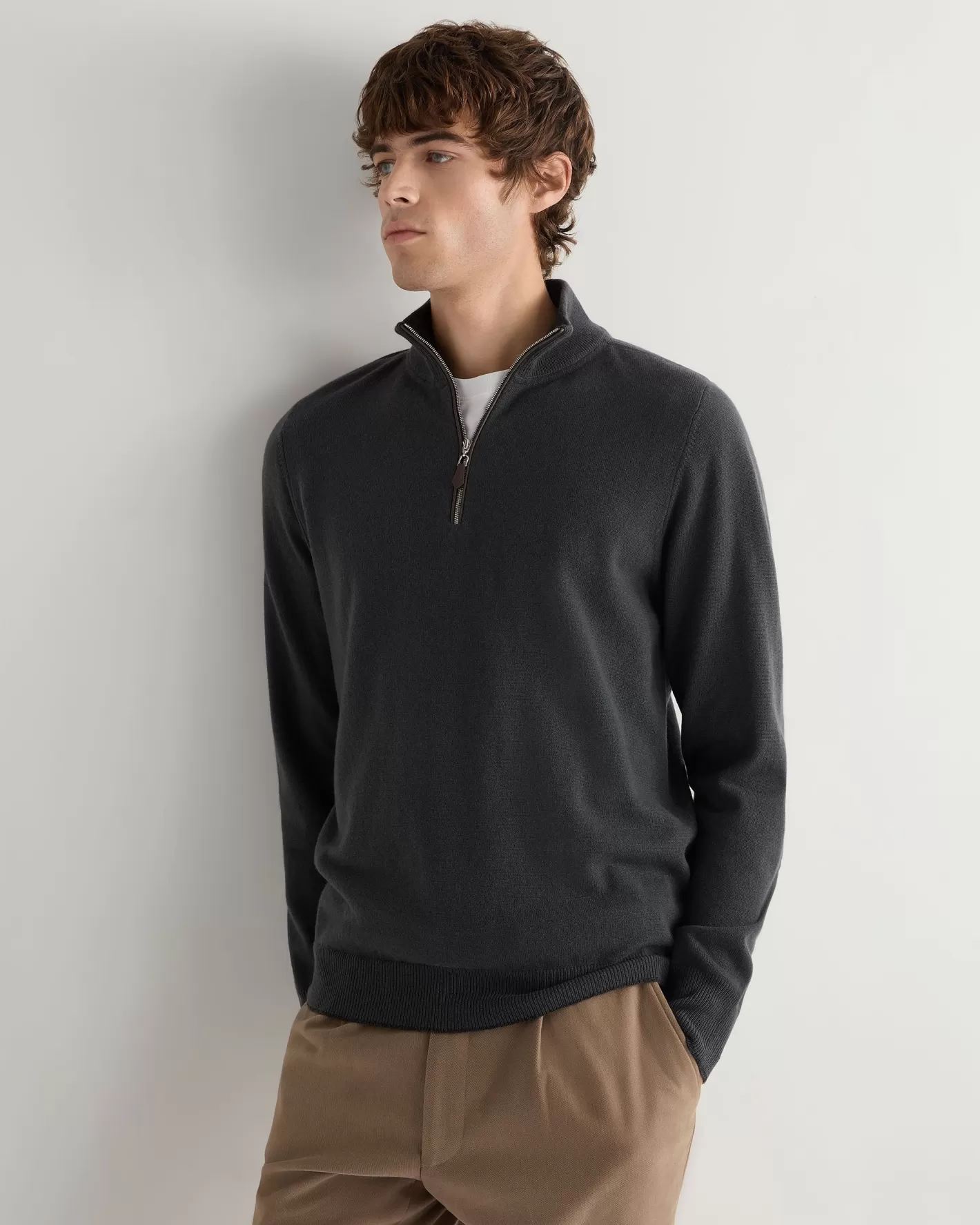 N.Peal Men's Carnaby Half Zip Cashmere Sweater* Dark Grey | West Village