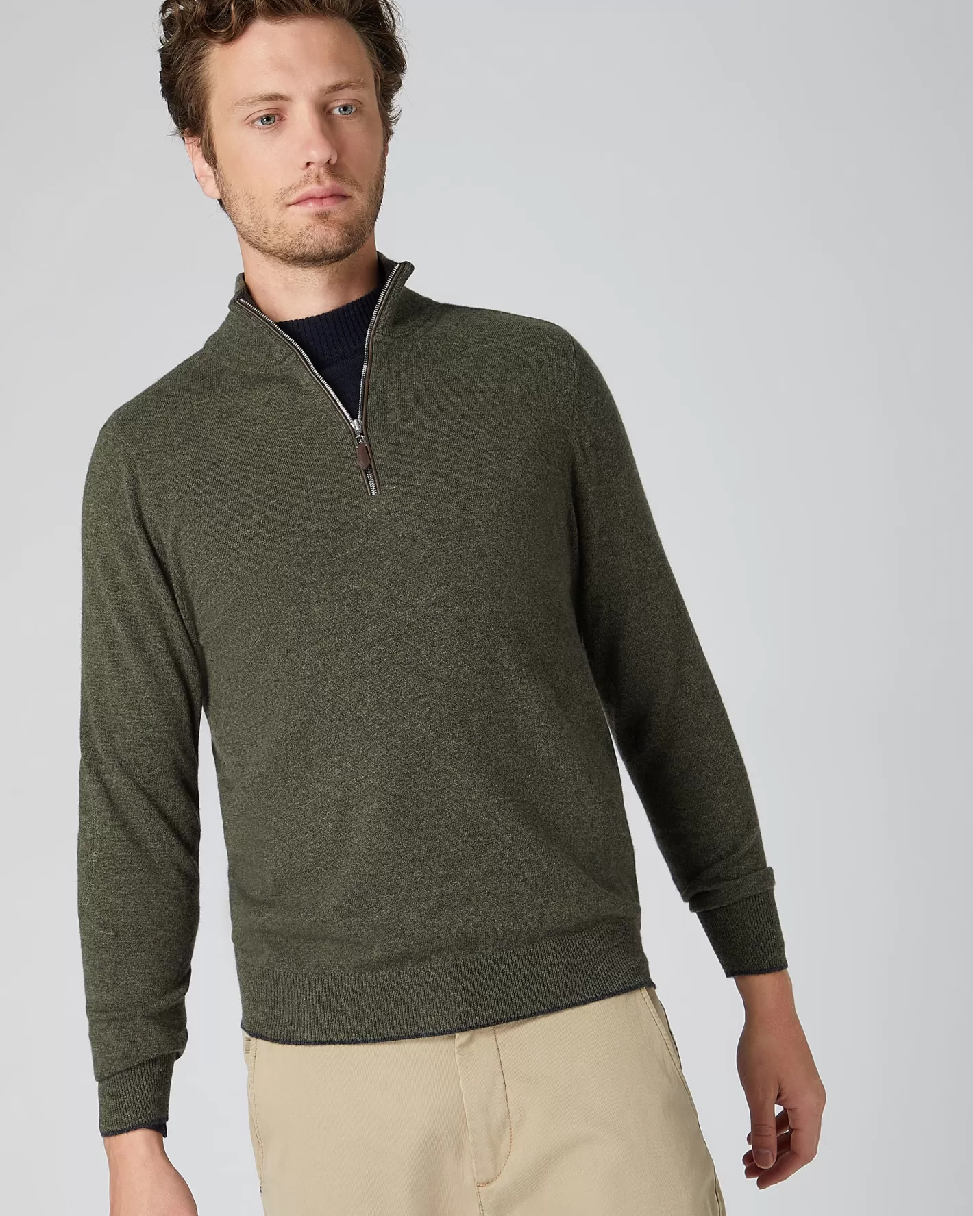 N.Peal Men's Carnaby Half Zip Cashmere Sweater* Green | Half & Full Zip Knitwear