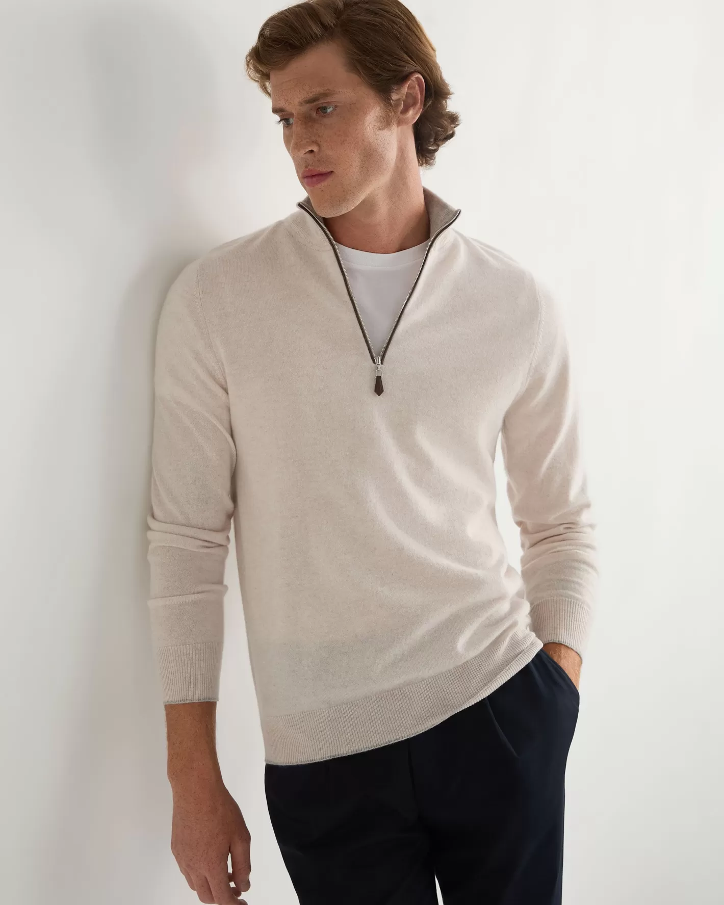 N.Peal Men's Carnaby Half Zip Cashmere Sweater*Women White | White