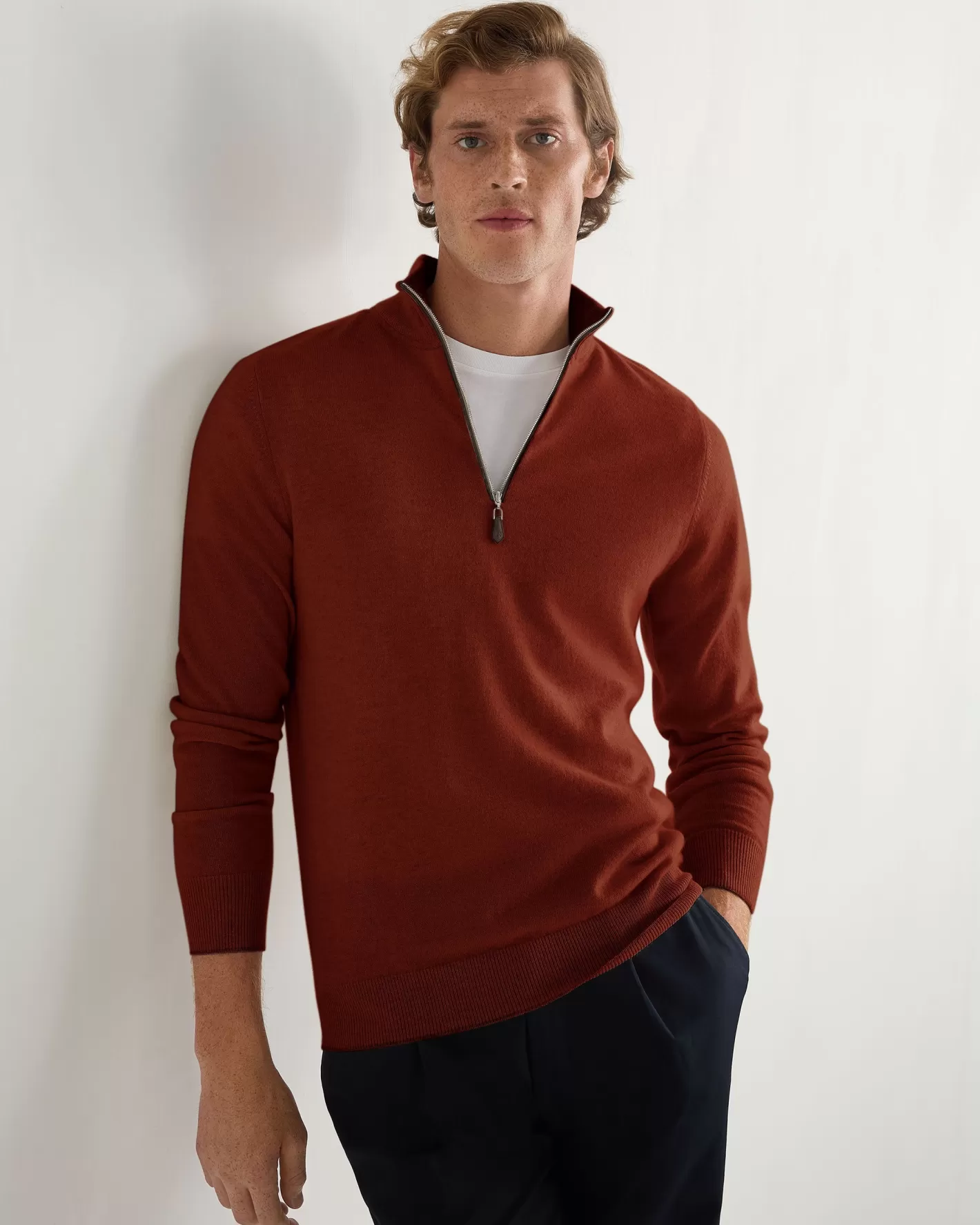 N.Peal Men's Carnaby Half Zip Cashmere Sweater*Women Orange | Orange