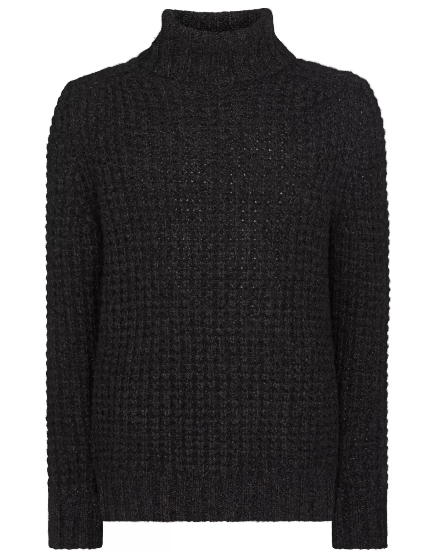 N.Peal Men's Chunky Moss Stitch Turtle Neck Cashmere Sweater* Dark Grey | Textured Knits