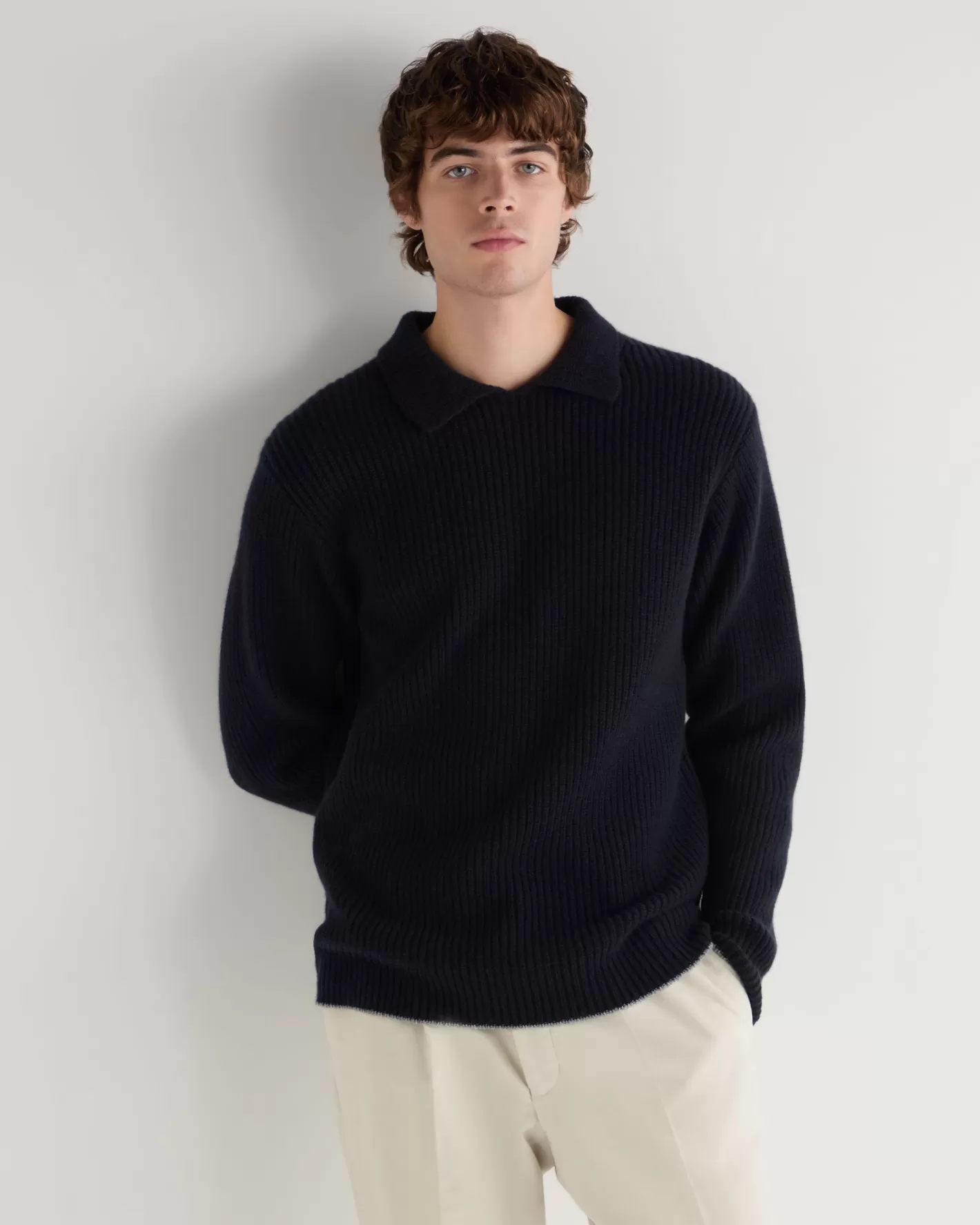 N.Peal Men's Clapham Rib Cashmere Polo*Women Navy | Navy