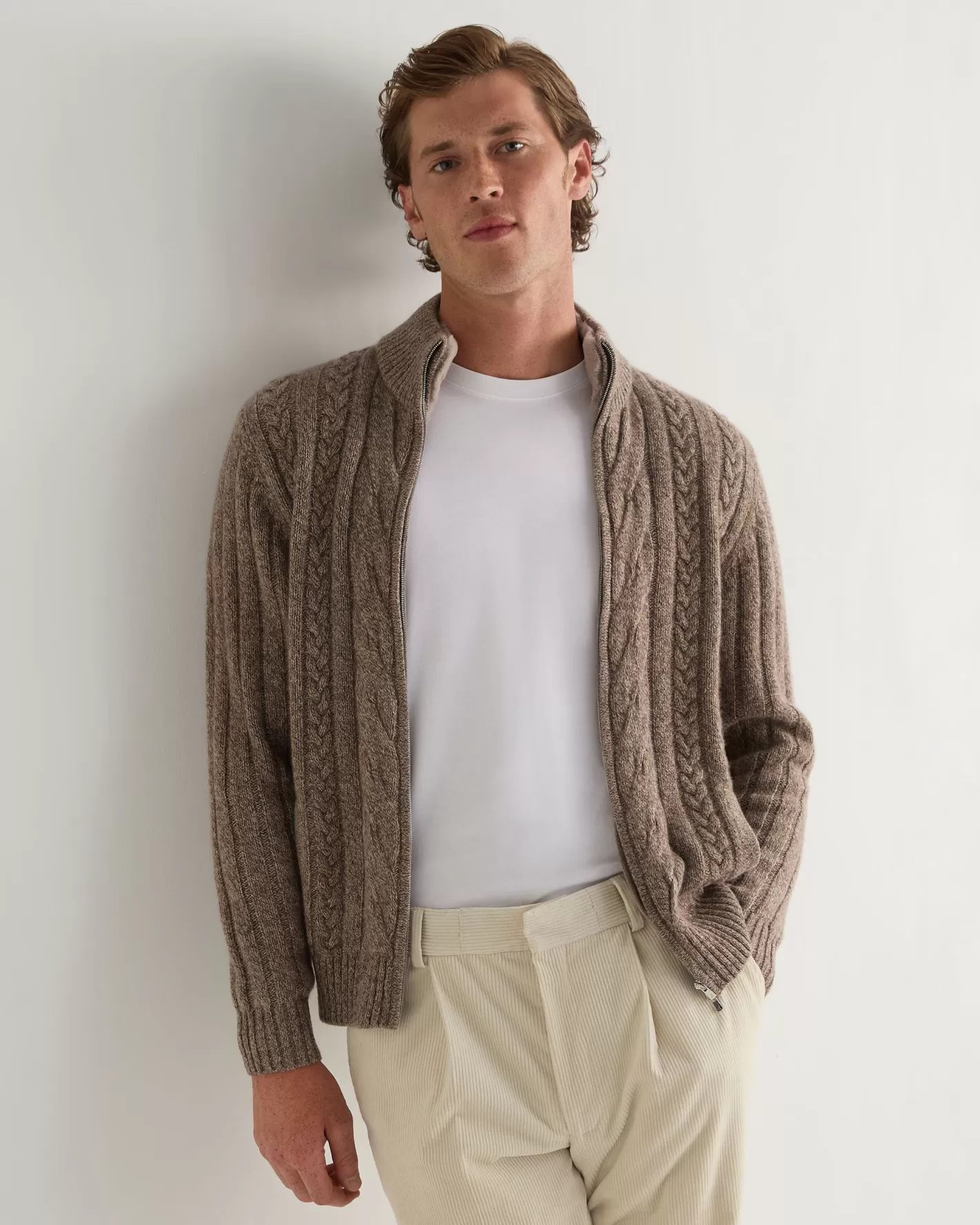 N.Peal Men's Colorado Cable Fur Trim Cashmere Jacket*Women Natural | Natural