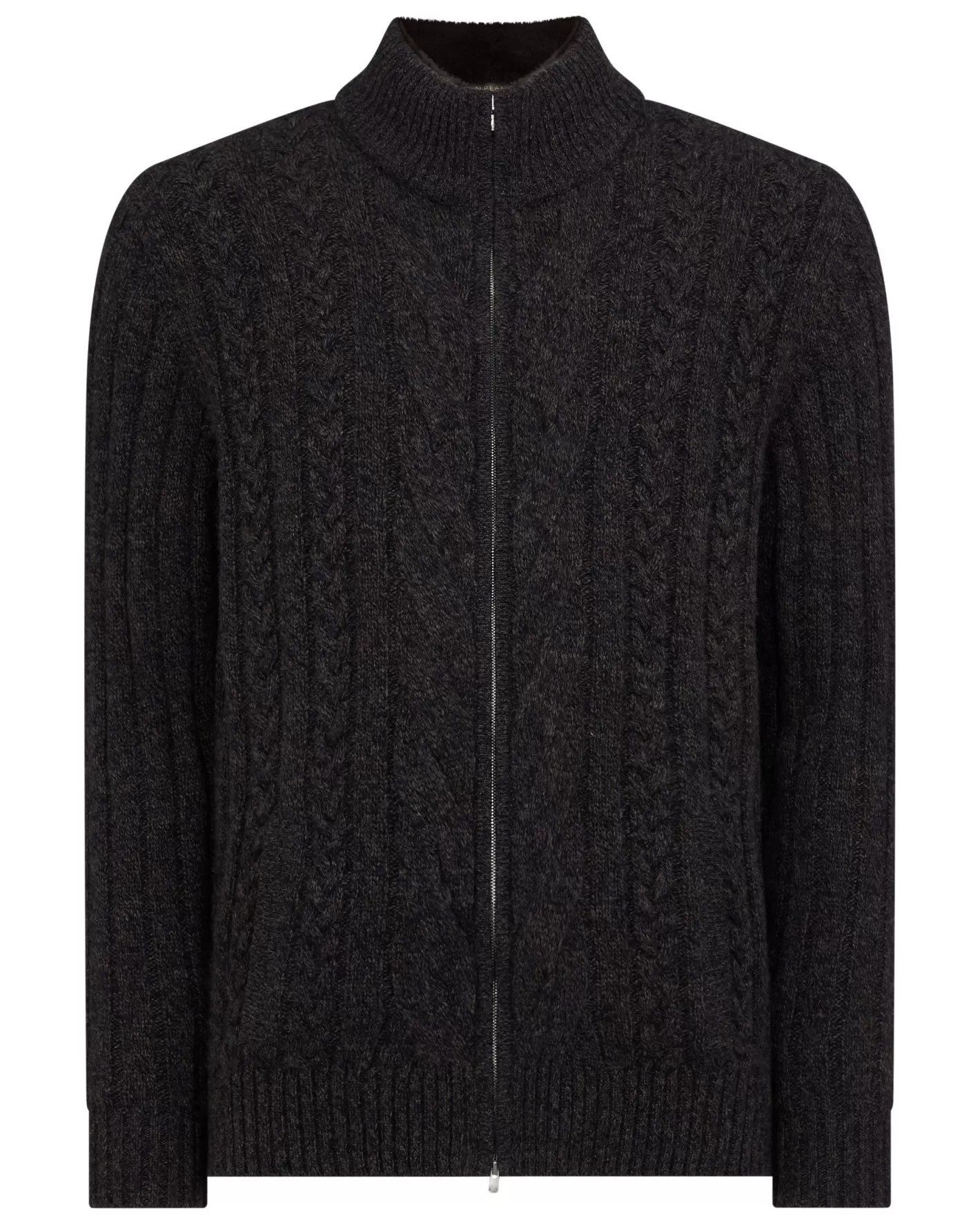 N.Peal Men's Colorado Cable Fur Trim Cashmere Jacket* Dark Grey | Fur Trim Knitwear