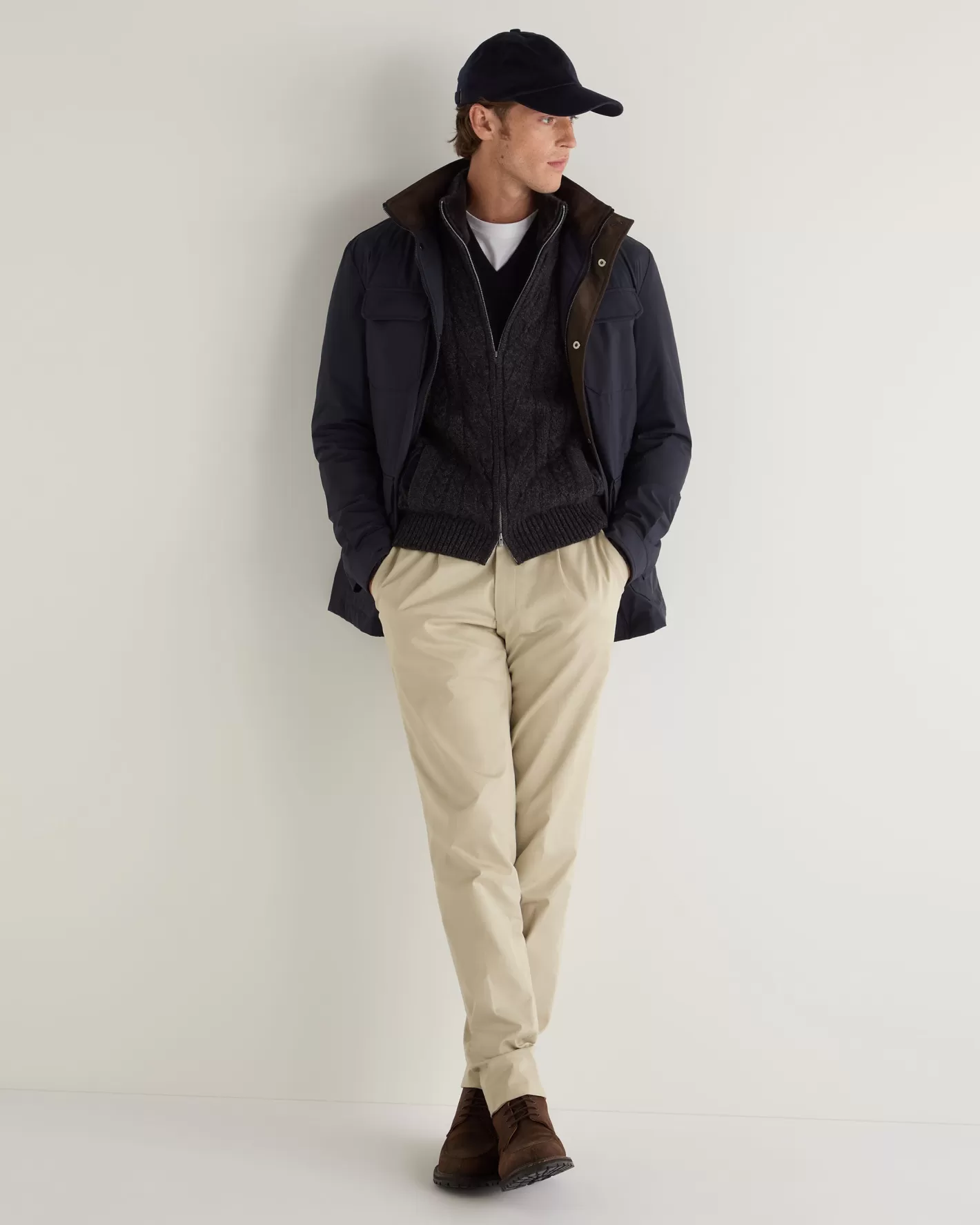 N.Peal Men's Colorado Cable Fur Trim Cashmere Jacket* Dark Grey | Fur Trim Knitwear