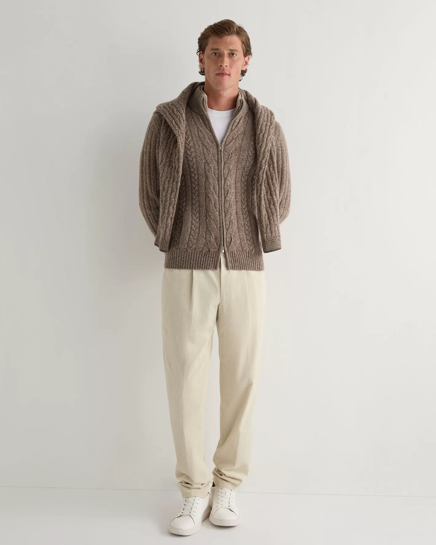 N.Peal Men's Colorado Cable Fur Trim Cashmere Jacket*Women Natural | Natural
