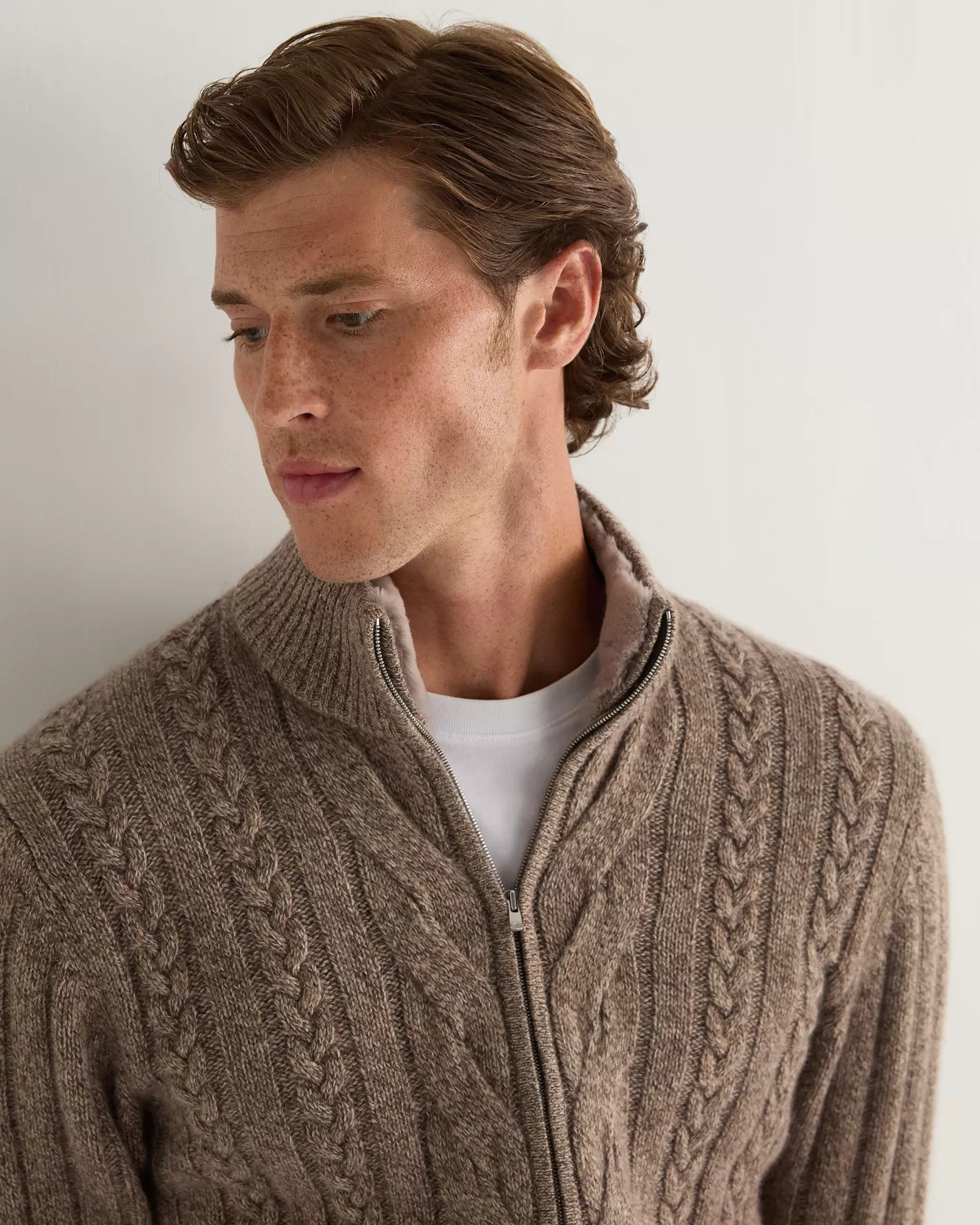 N.Peal Men's Colorado Cable Fur Trim Cashmere Jacket*Women Natural | Natural