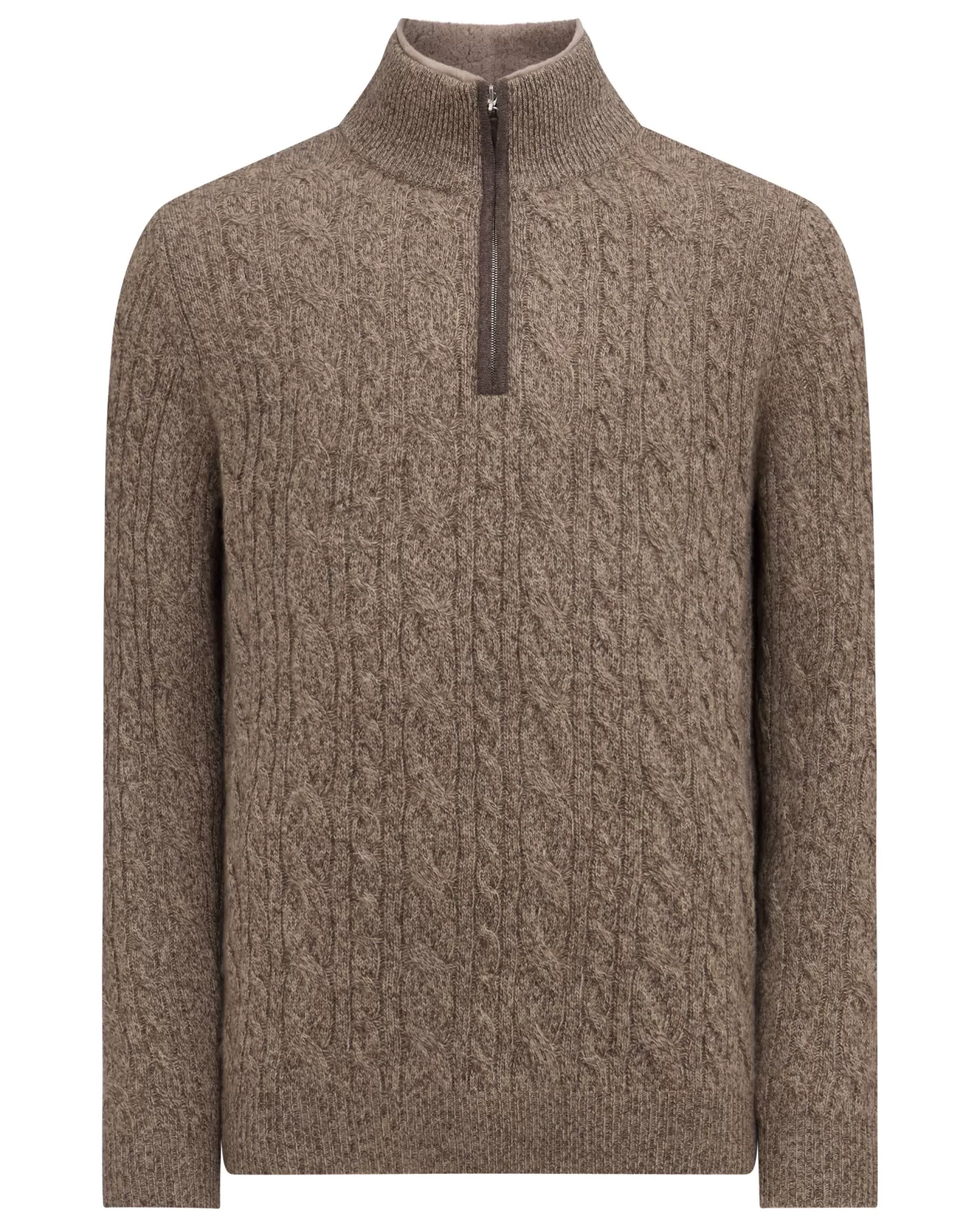 N.Peal Men's Fur Trim Half Zip Cashmere Sweater*Women Natural | Natural