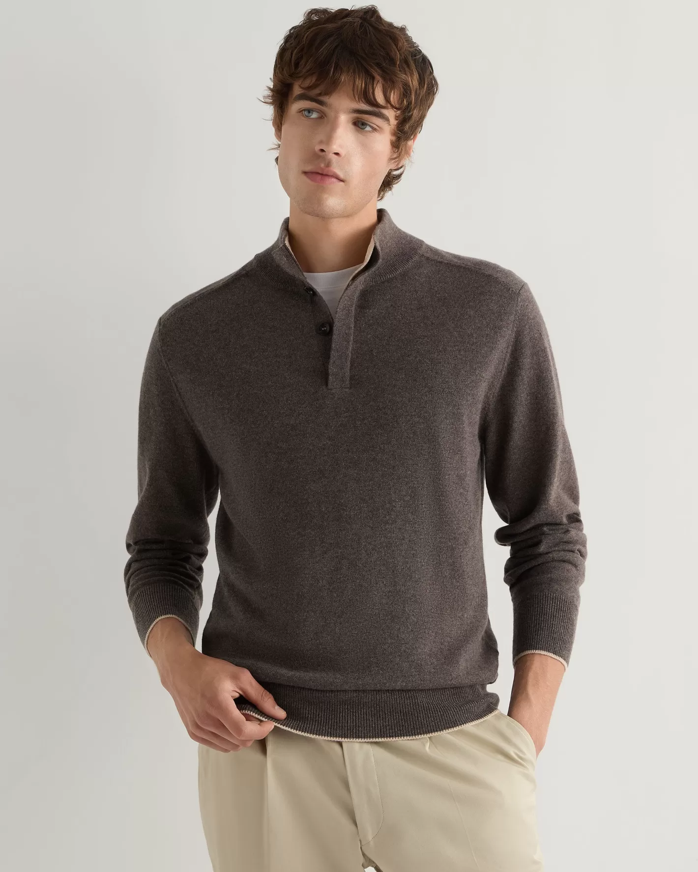 N.Peal Men's Half Button Cashmere Sweater*Women Natural | Natural