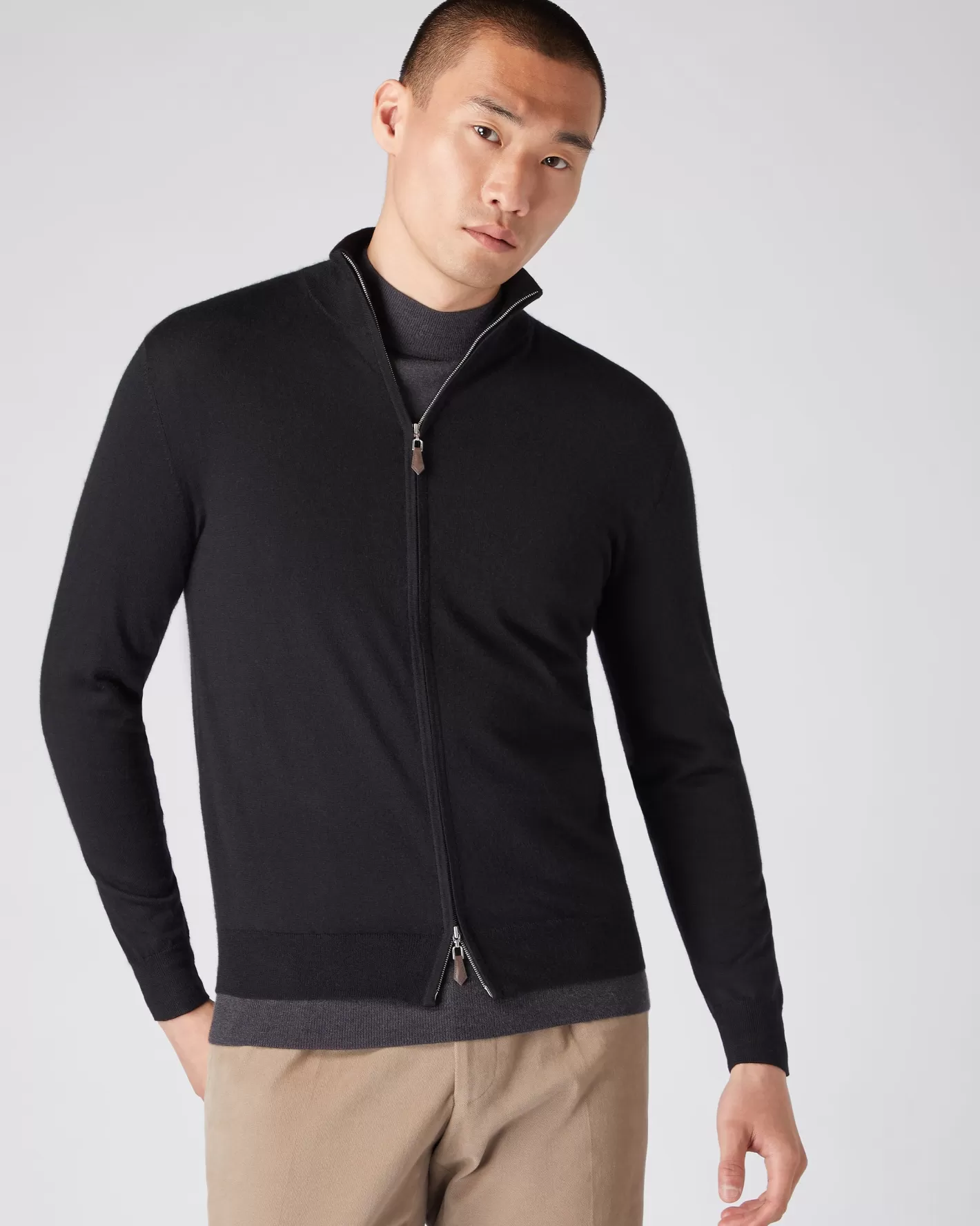 N.Peal Men's Hyde Fine Gauge Cashmere Full Zip Sweater*Women Black | Black