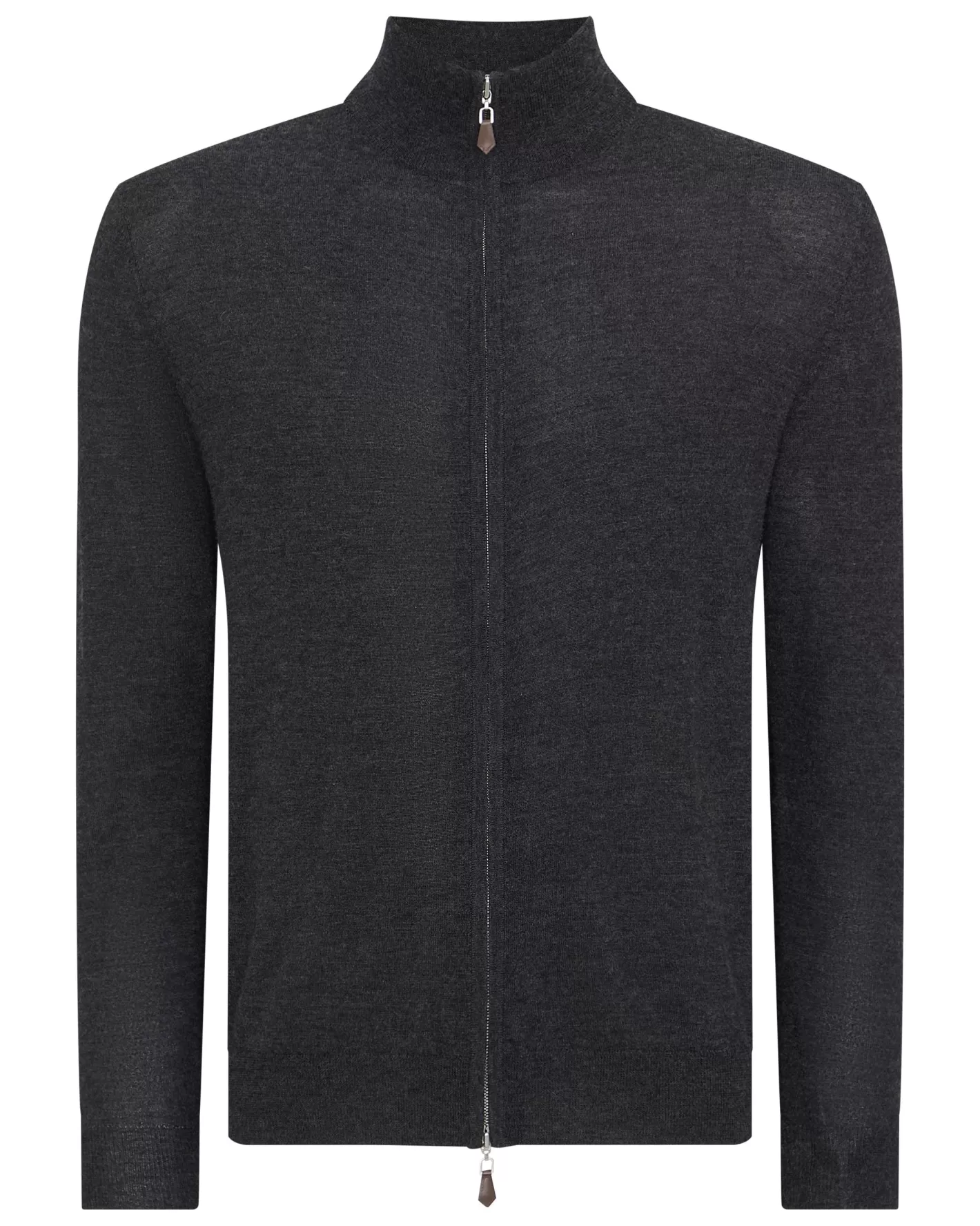 N.Peal Men's Hyde Fine Gauge Cashmere Full Zip Sweater* Dark Grey | Fine Gauge Cashmere