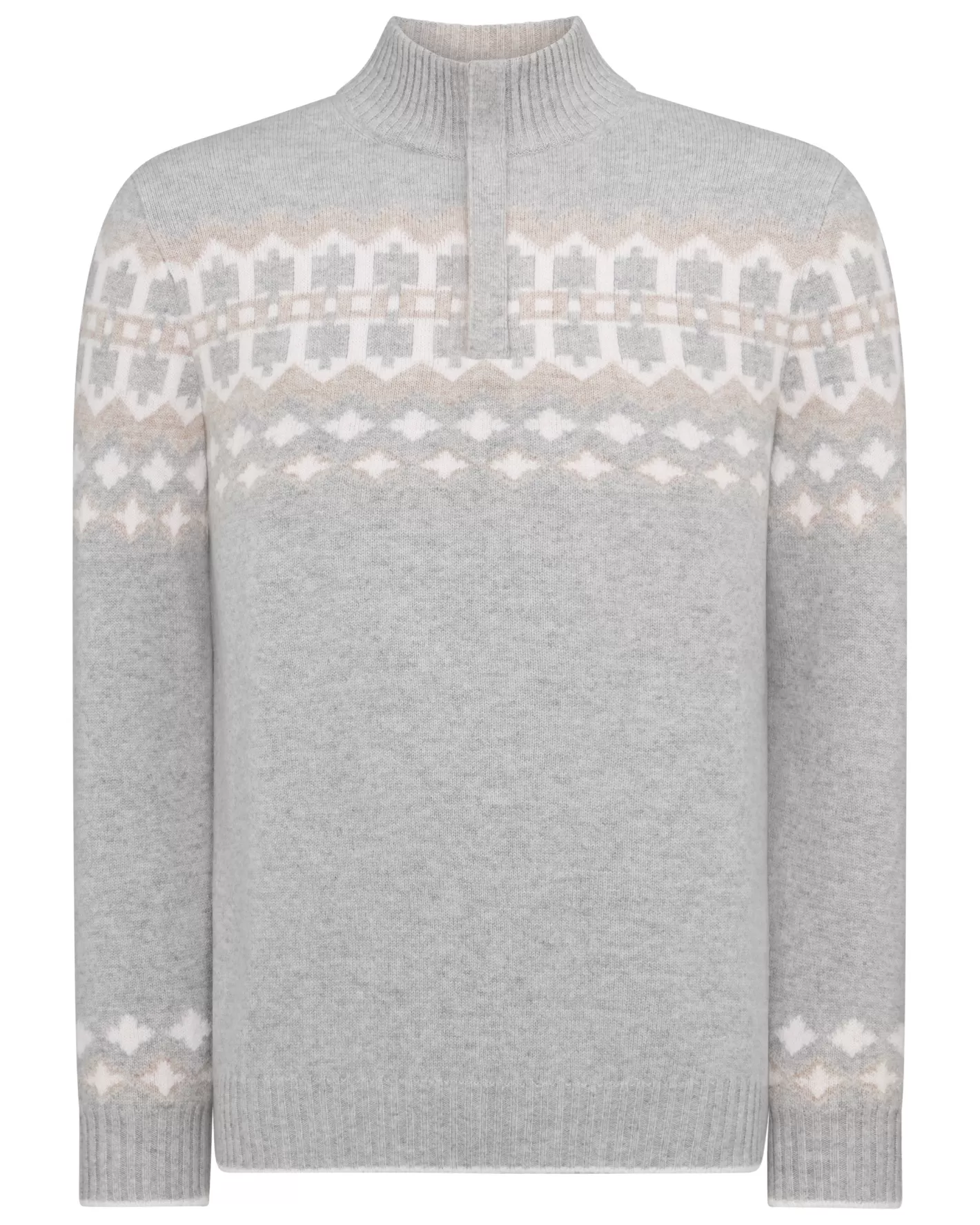 N.Peal Men's Jacquard Half Zip Cashmere Sweater*Women Natural | Natural