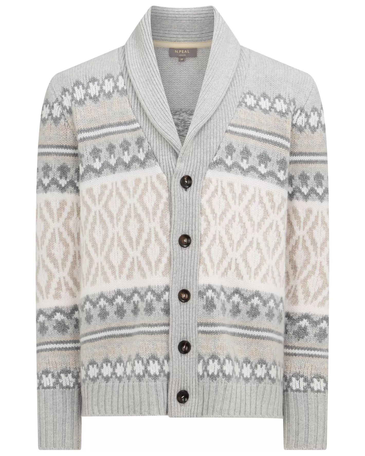 N.Peal Men's Jacquard Shawl Collar Cashmere Cardigan*Women Natural | Natural