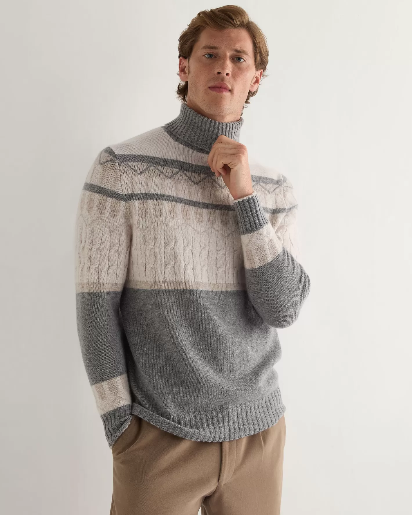 N.Peal Men's Jacquard Turtle Neck Cashmere Sweater*Women White | White