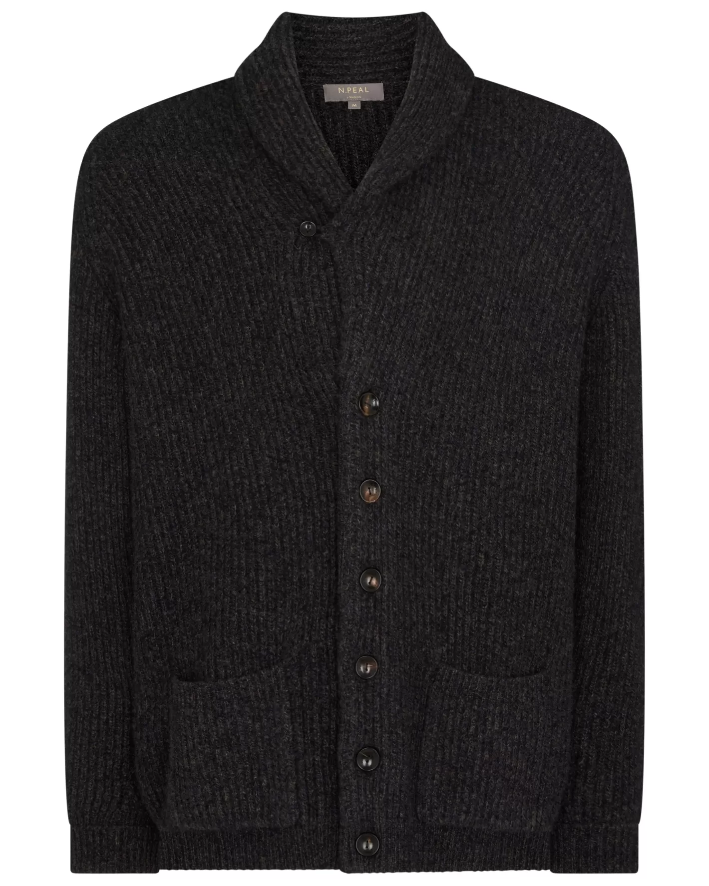 N.Peal Men's Kensington Cashmere Cardigan* Dark Grey | Textured Knits