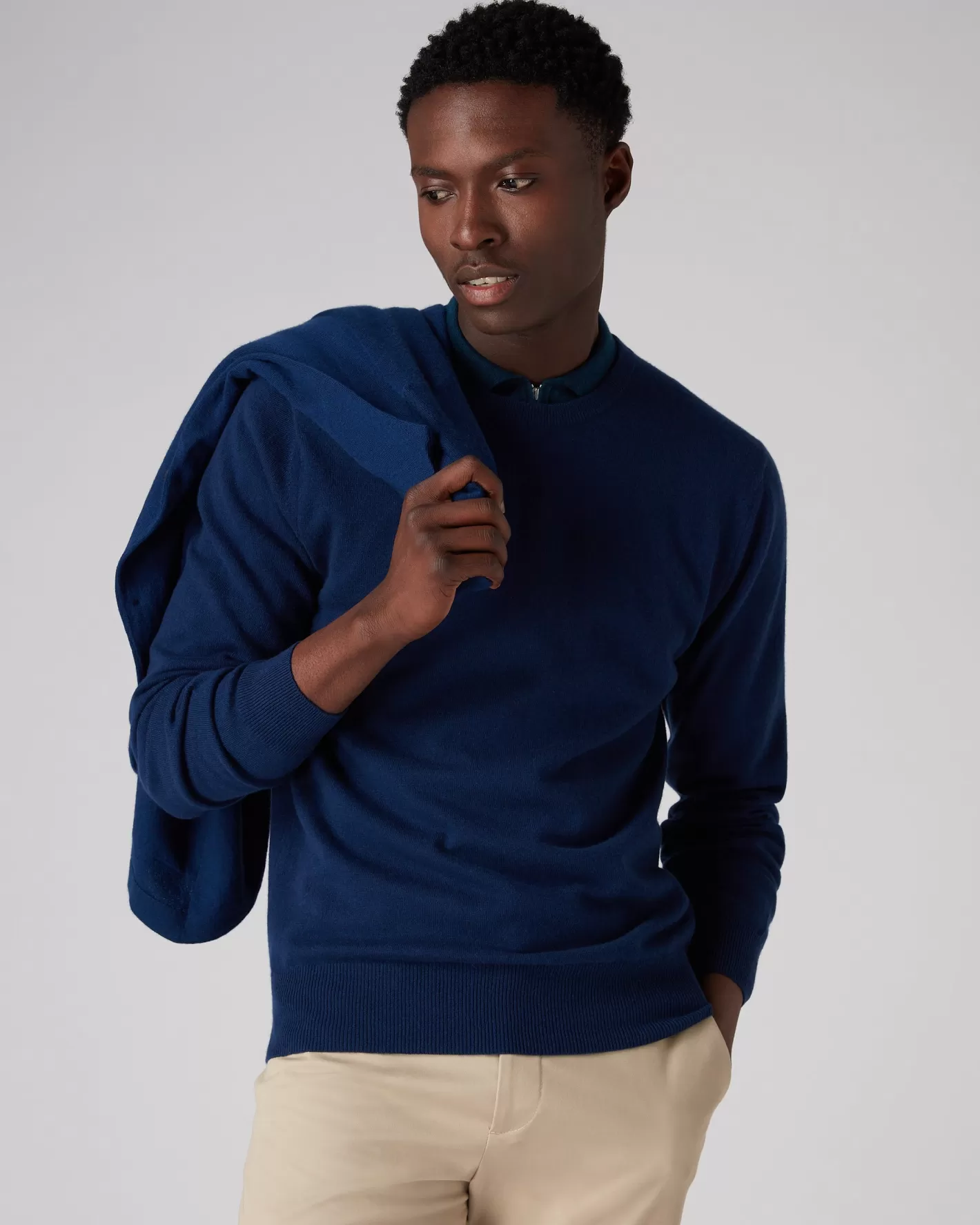 N.Peal Men's Oxford Round Neck Cashmere Sweater*Women Blue | Blue