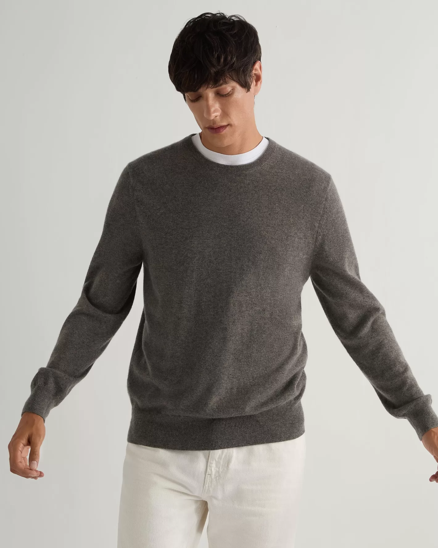 N.Peal Men's Oxford Round Neck Cashmere Sweater*Women Natural | Natural