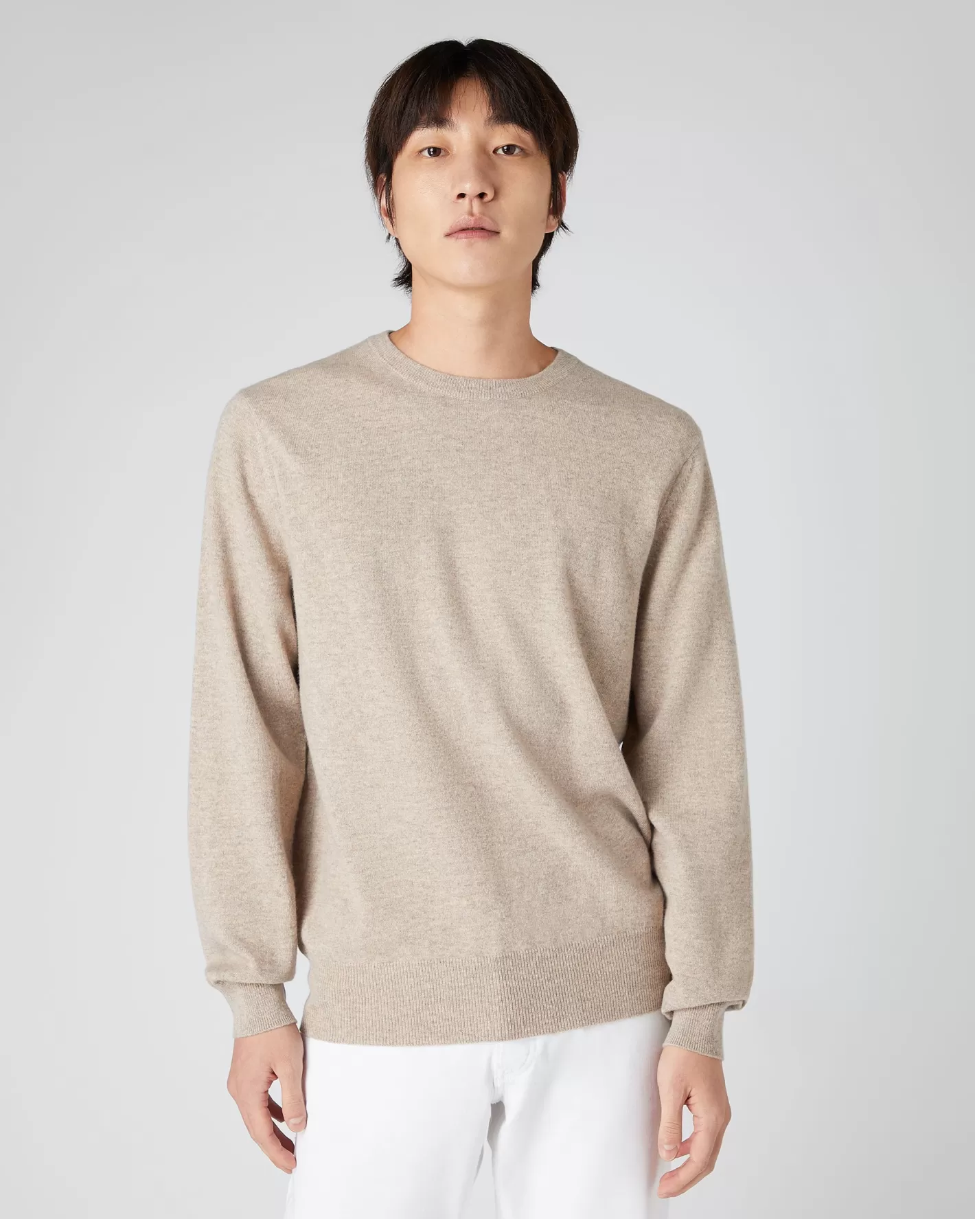 N.Peal Men's Oxford Round Neck Cashmere Sweater*Women Natural | Natural