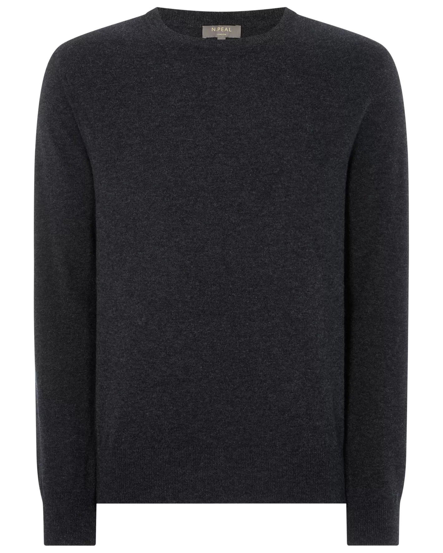 N.Peal Men's Oxford Round Neck Cashmere Sweater* Dark Grey | Classic Cashmere