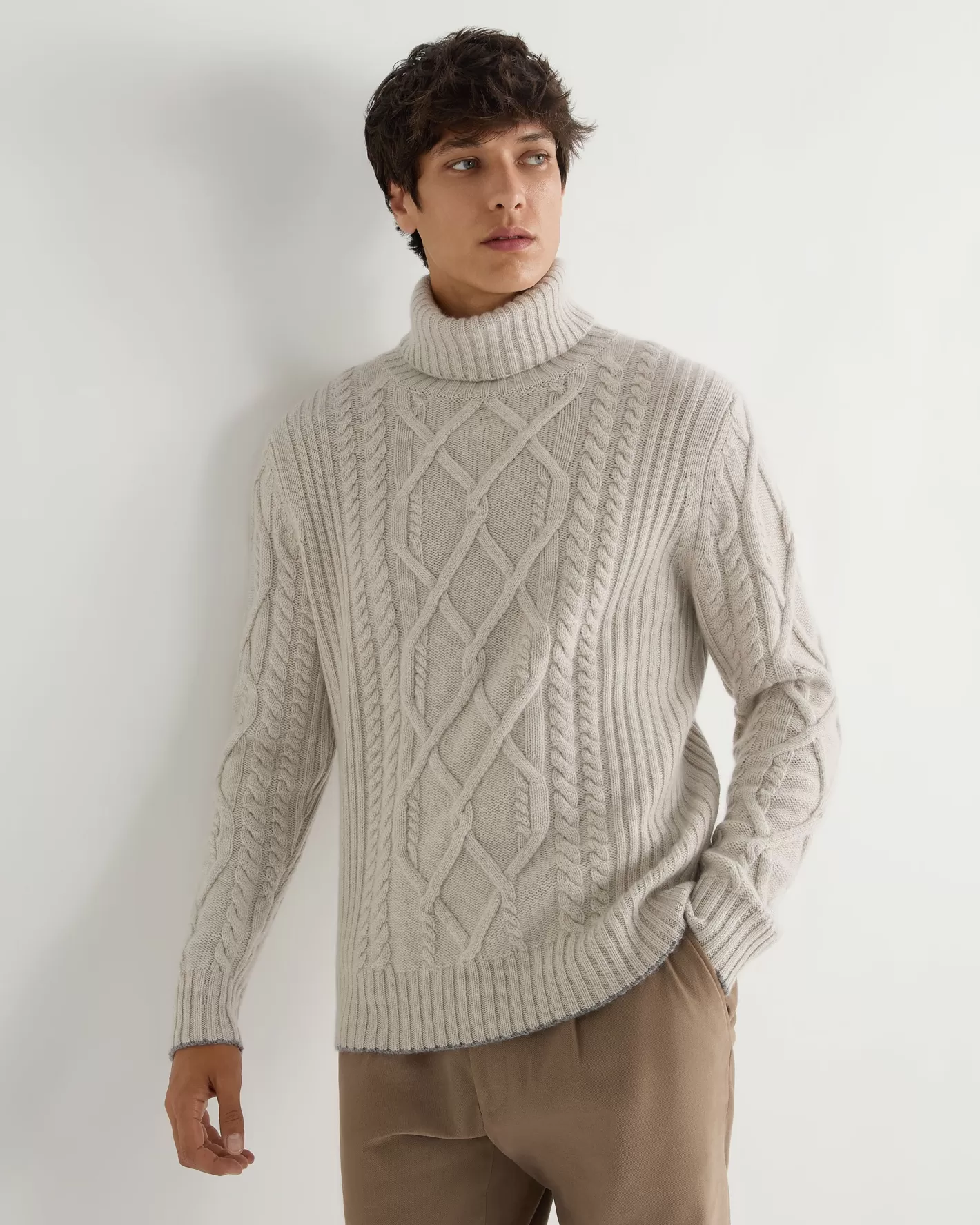 N.Peal Men's Portobello Cable Turtle Neck Cashmere Sweater*Women Natural | Natural