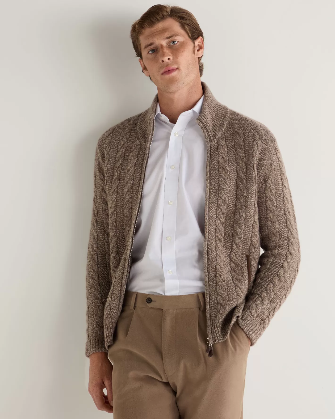 N.Peal Men's Richmond Cable Cashmere Cardigan*Women Natural | Natural