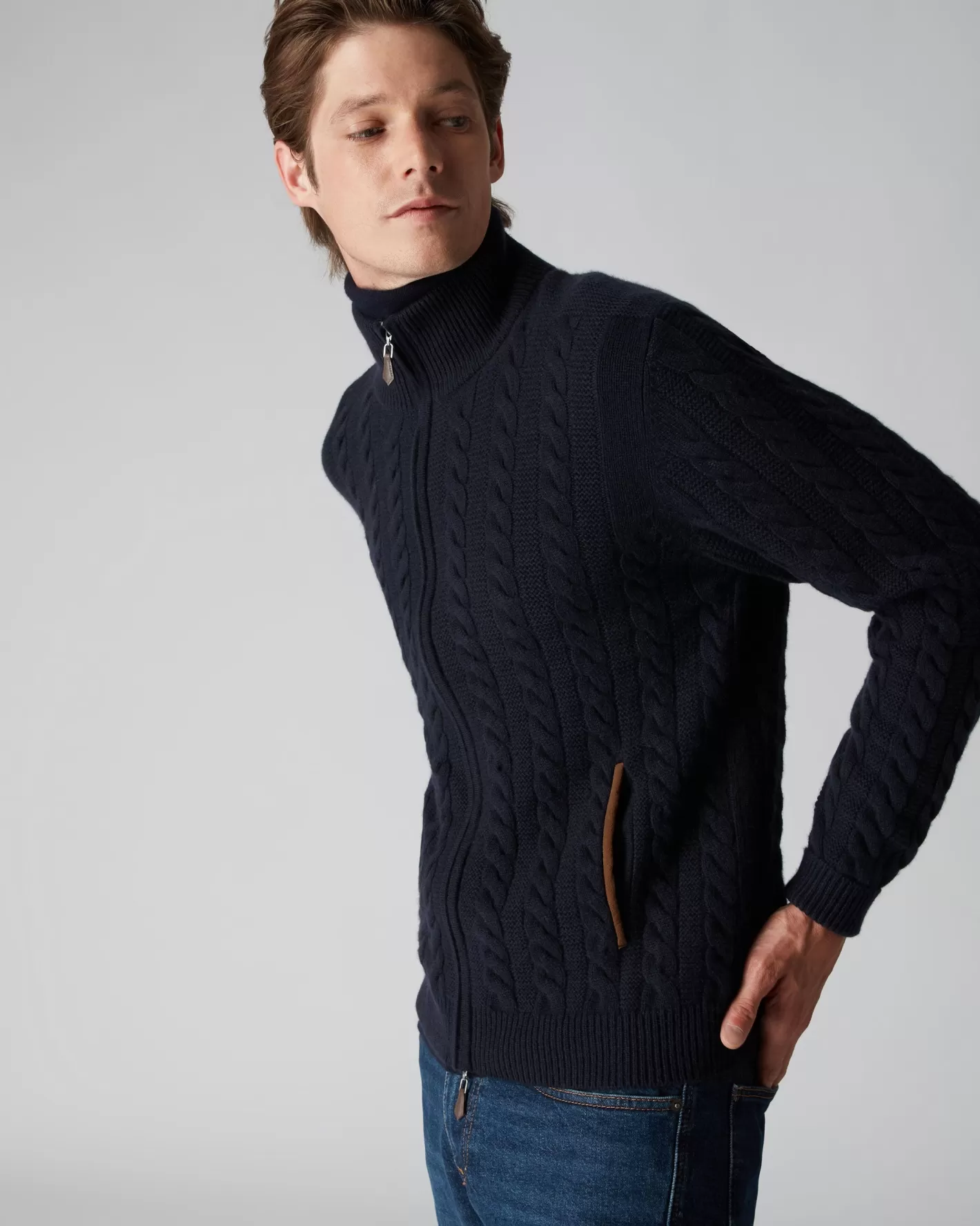 N.Peal Men's Richmond Cable Cashmere Cardigan*Women Blue | Blue