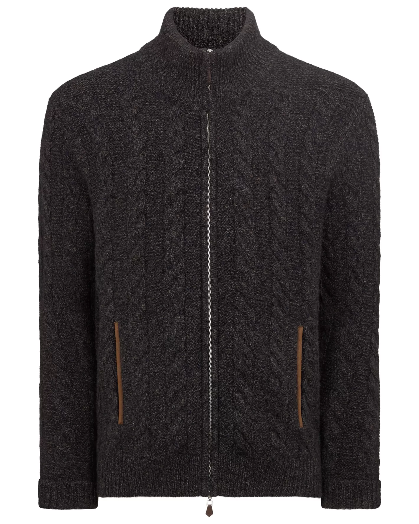 N.Peal Men's Richmond Cable Cashmere Cardigan* Dark Grey | Textured Knits