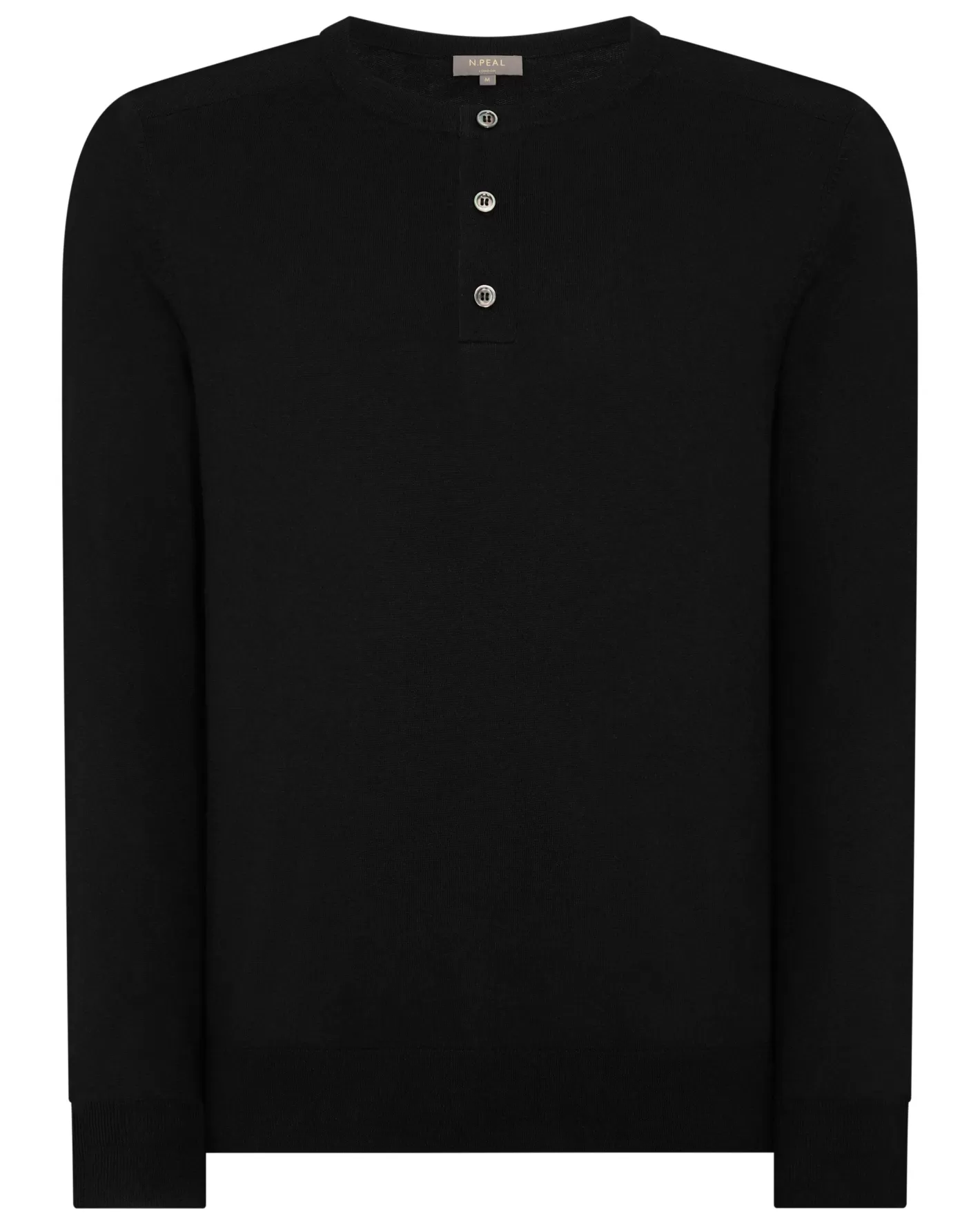 N.Peal Men's Round Neck Cotton Cashmere Henley*Women Black | Black