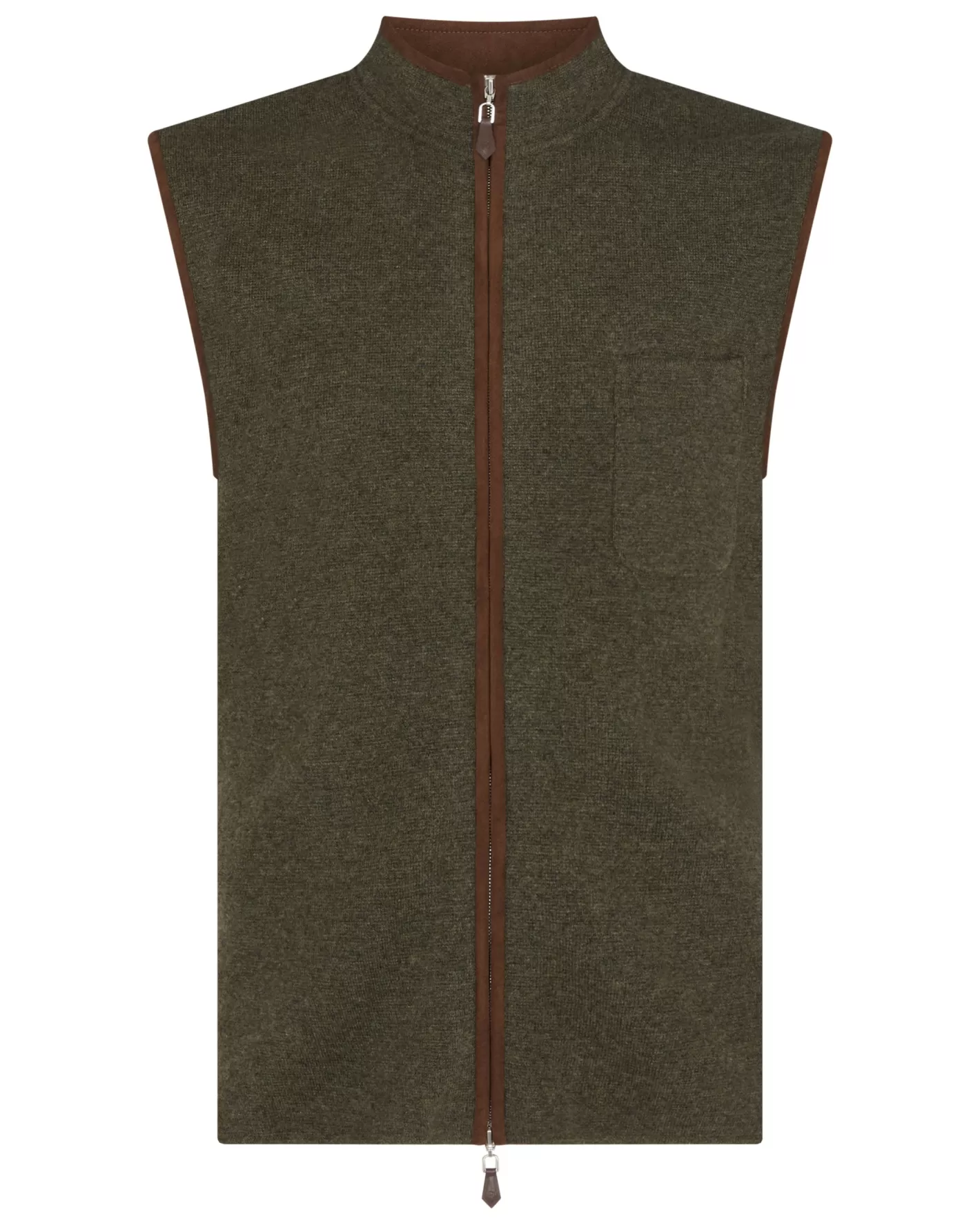 N.Peal Men's Shaftesbury Suede Trim Cashmere Gilet* Green | Gilets & Waistcoats