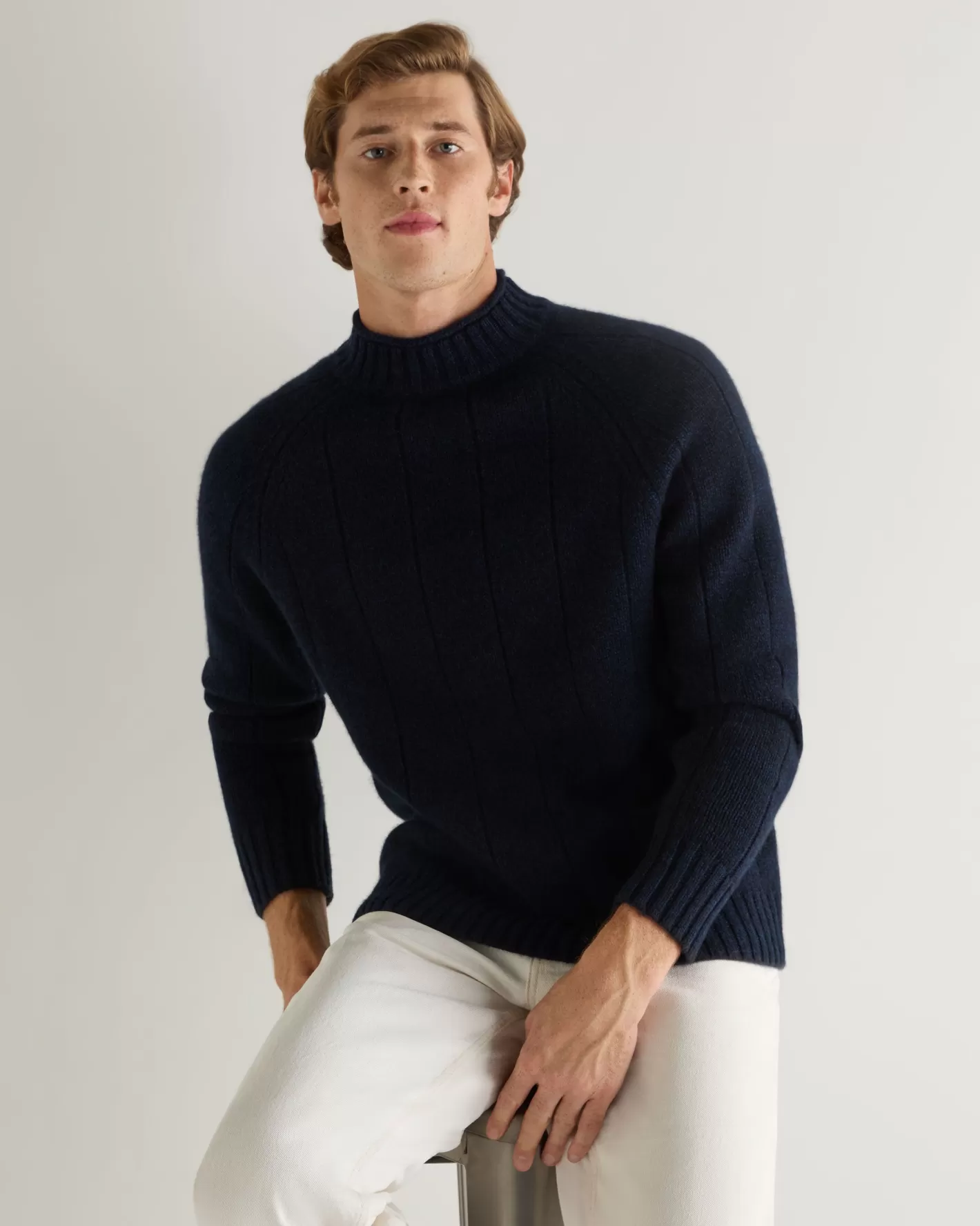 N.Peal Men's Spitalfields Rib Funnel Neck Cashmere Sweater*Women Navy | Navy