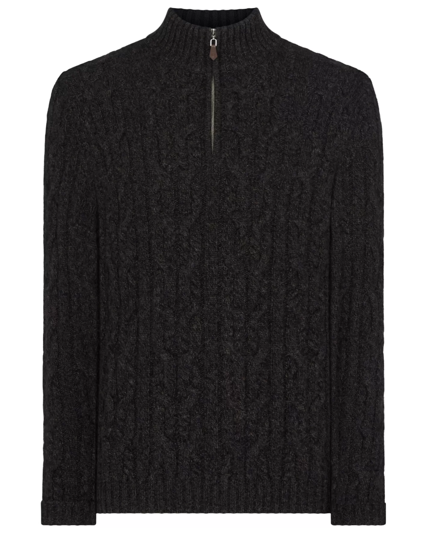 N.Peal Men's Textured Cable Half Zip Cashmere Sweater* Dark Grey | Half & Full Zip Knitwear