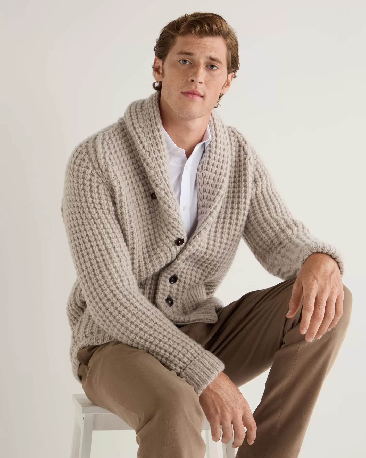 N.Peal Men's Textured Kensington Cashmere Cardigan*Women Natural | Natural