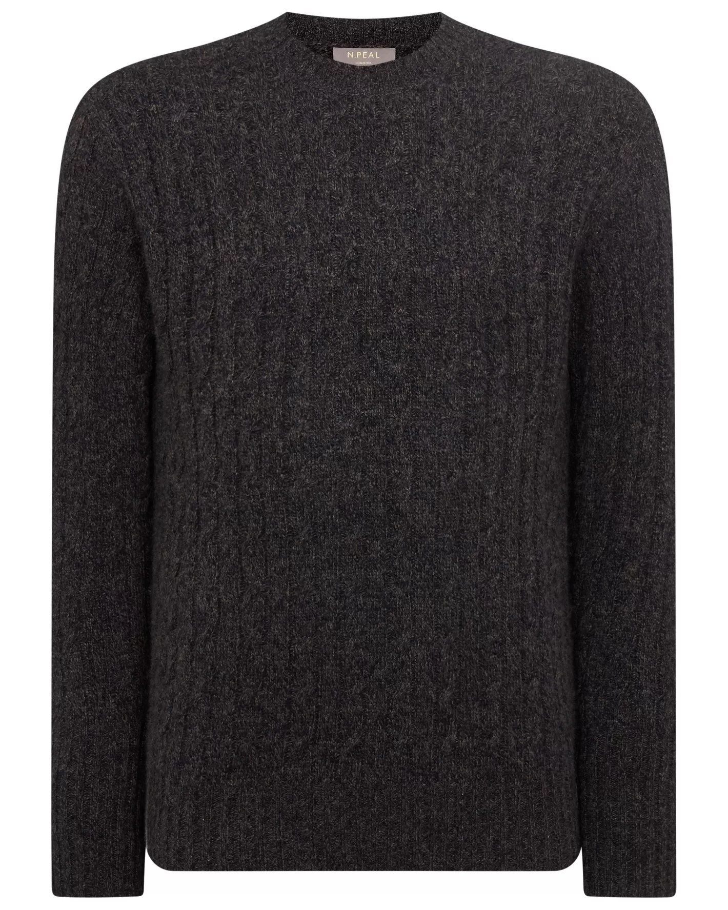 N.Peal Men's Thames Cable Round Neck Cashmere Sweater* Dark Grey | Textured Knits