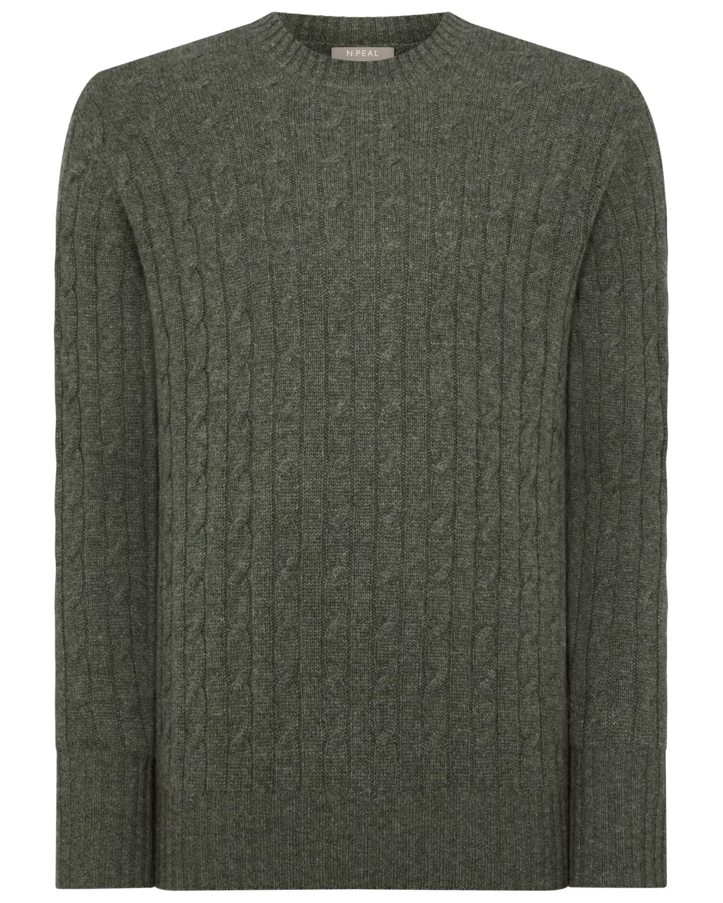 N.Peal Men's Thames Cable Round Neck Cashmere Sweater* Green | Textured Knits