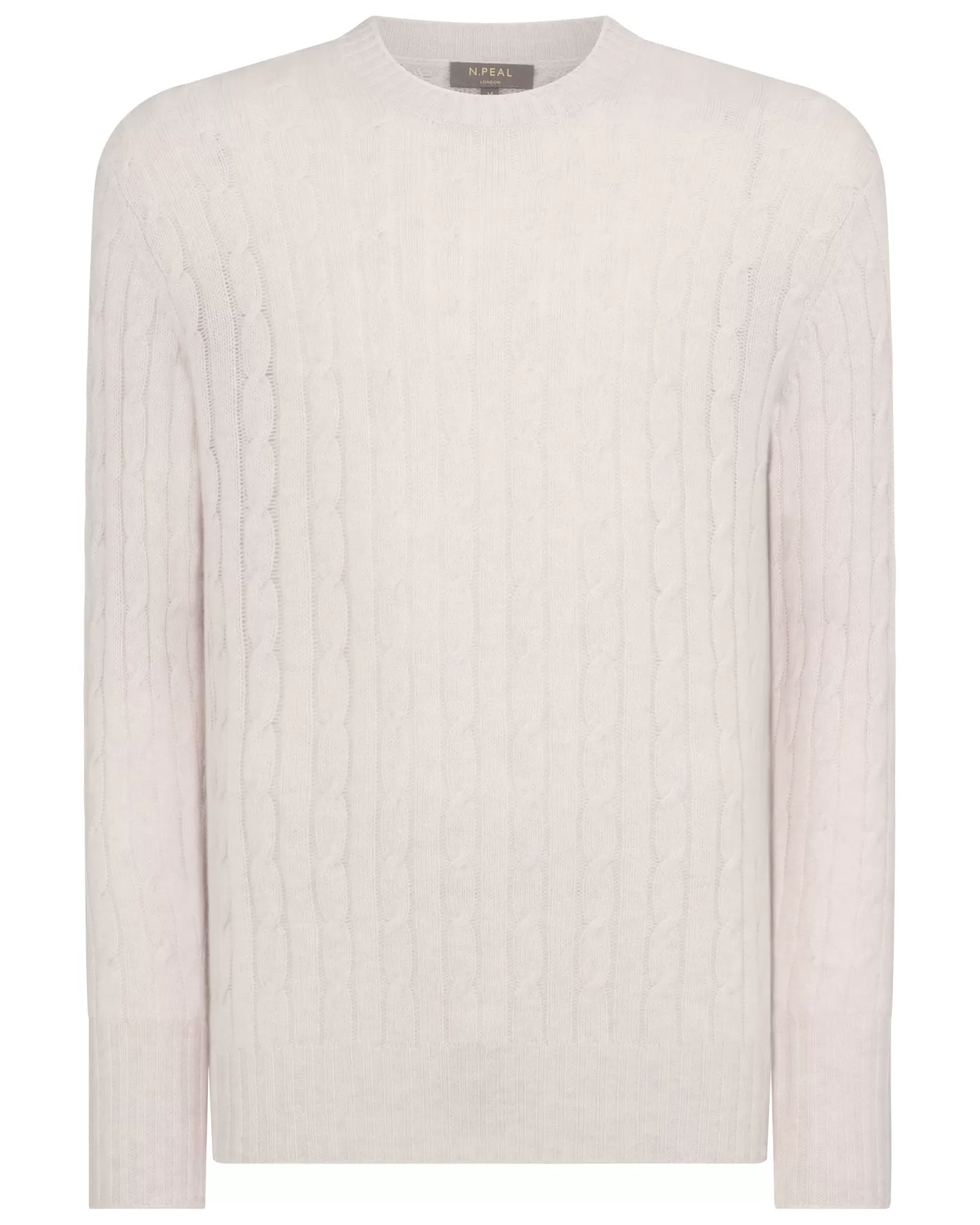 N.Peal Men's Thames Cable Round Neck Cashmere Sweater*Women White | White