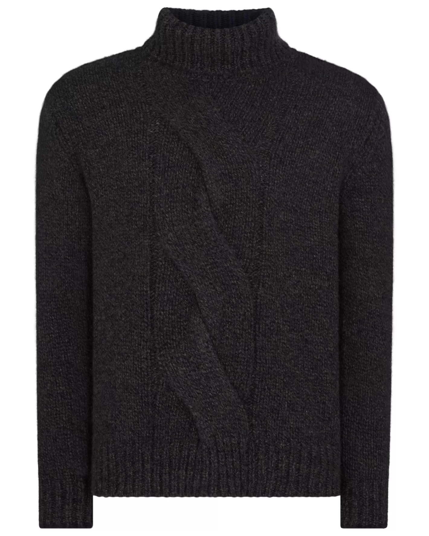 N.Peal Men's Wandsworth Cable Turtle Cashmere Sweater* Dark Grey | Textured Knits