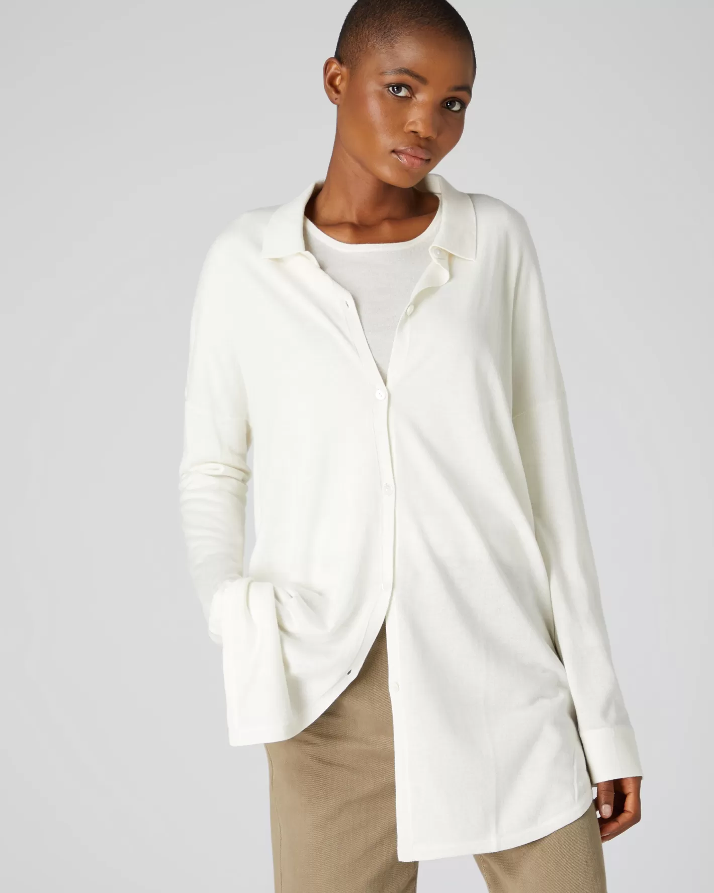 N.Peal Superfine Cashmere Longline Shirt*Women White | Superfine Cashmere