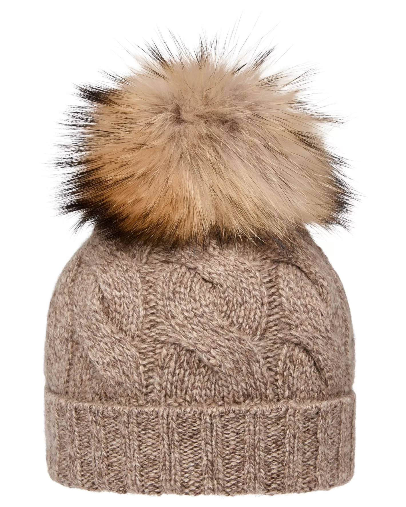 N.Peal Unisex Chunky Cable Cashmere Hat With Pom*Women Fur Trim Accessories | Hats