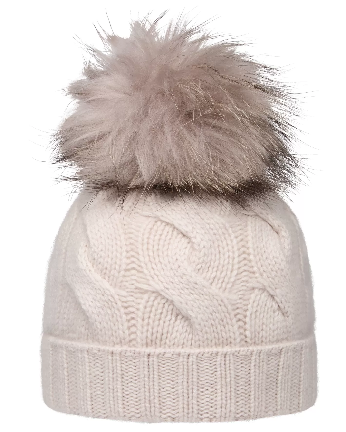 N.Peal Unisex Chunky Cable Cashmere Hat With Pom*Women Fur Trim Accessories | Hats