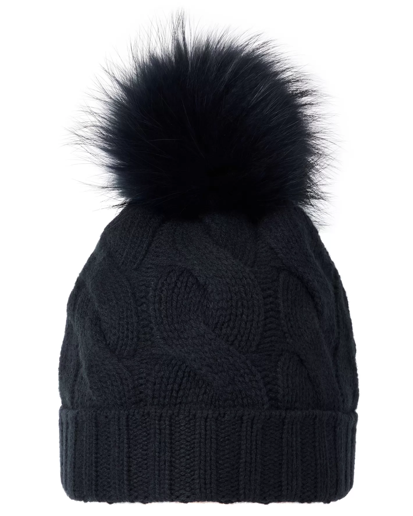 N.Peal Unisex Chunky Cable Cashmere Hat With Pom*Women Fur Trim Accessories | Hats